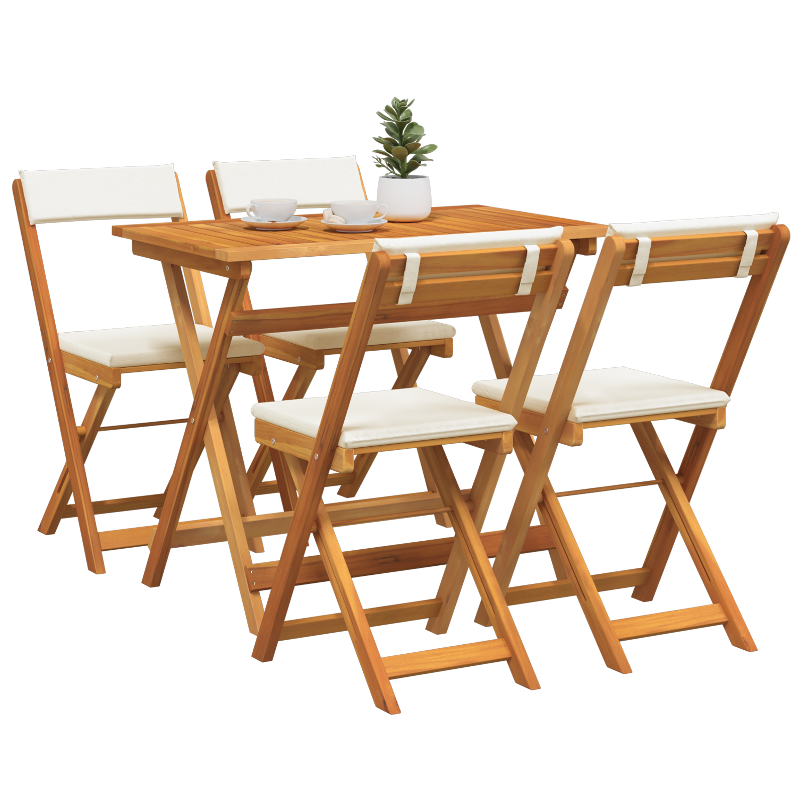 vidaXL 5-delige Opvouwbare Bistro Set met Kussens van Massief Acaciahout