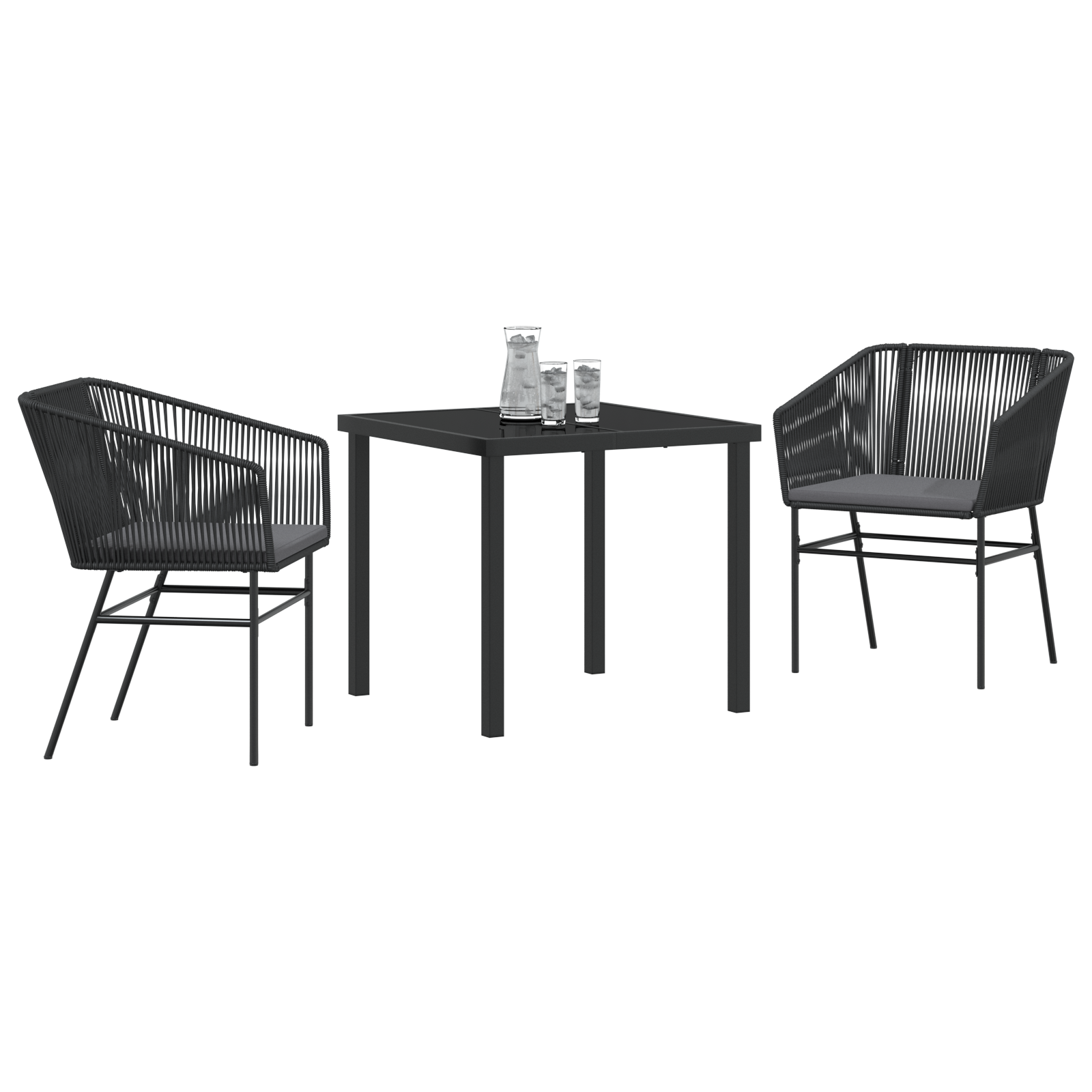 vidaXL 3-delige tuin eetset met kussens zwart poly rattan