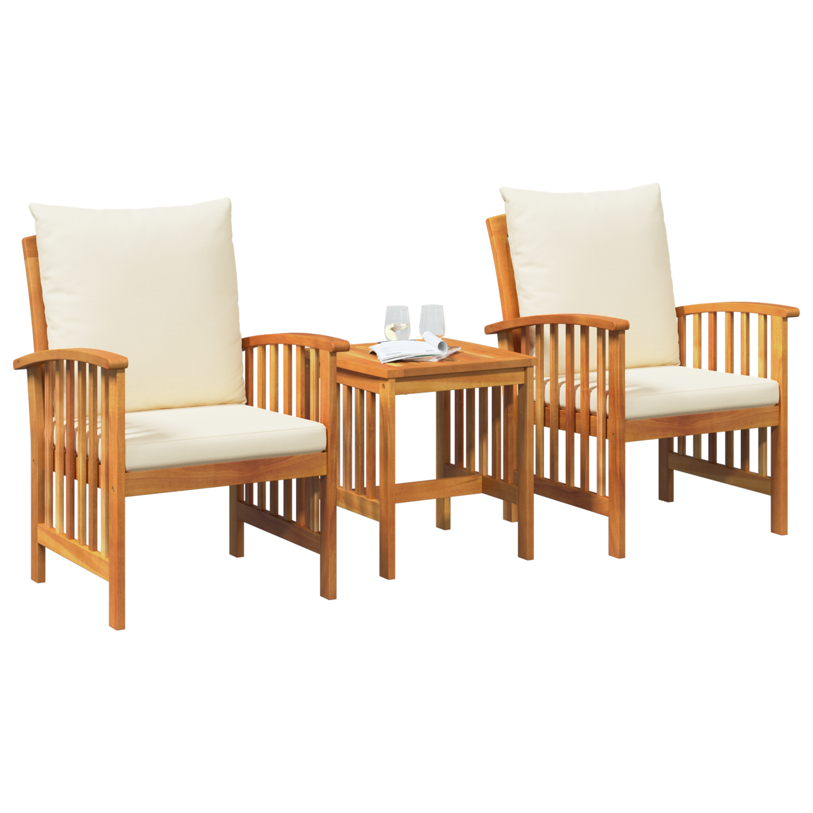 vidaXL 3-delige Loungeset met kussens massief acaciahout