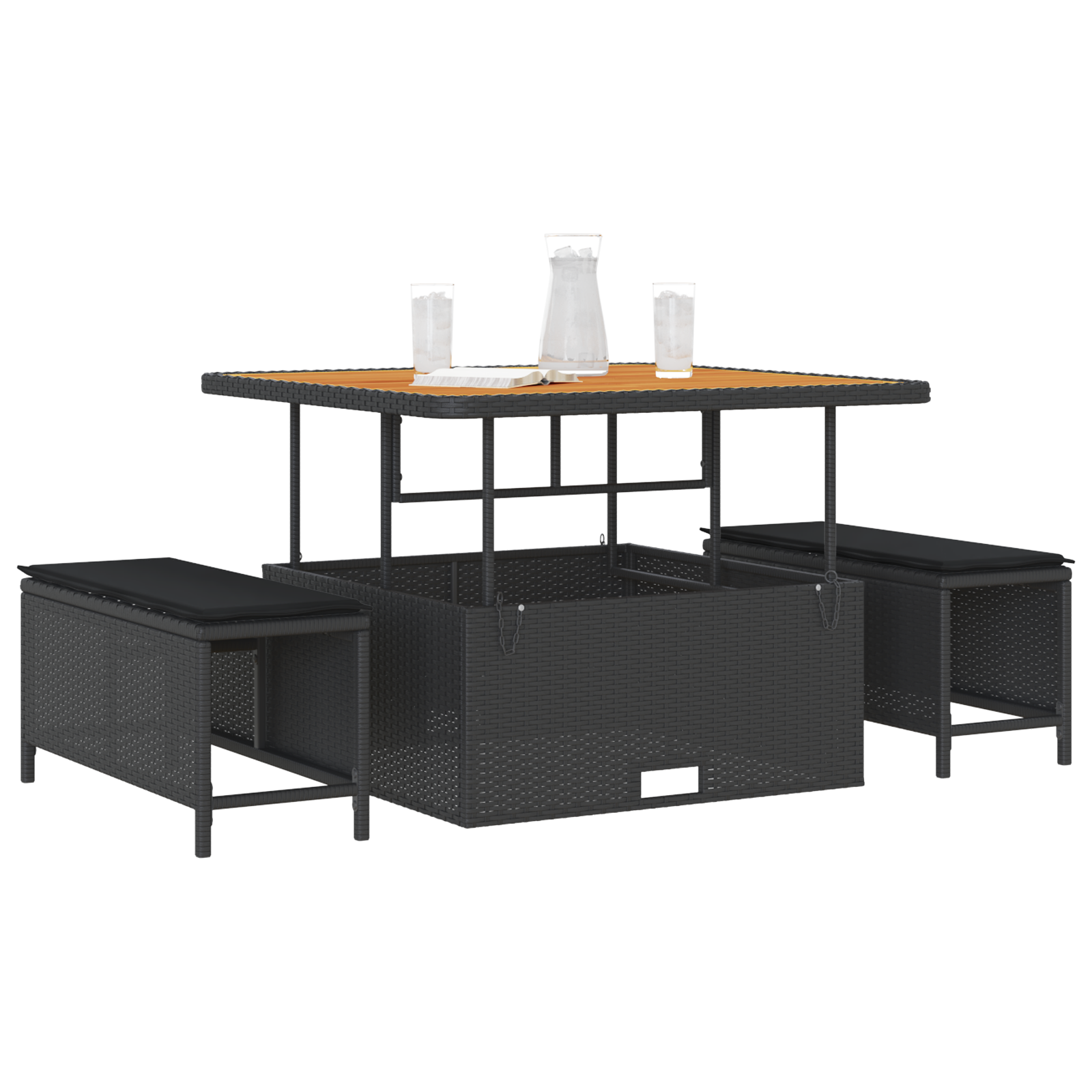 vidaXL 3-delige Tuinset met kussens poly rattan acaciahout zwart
