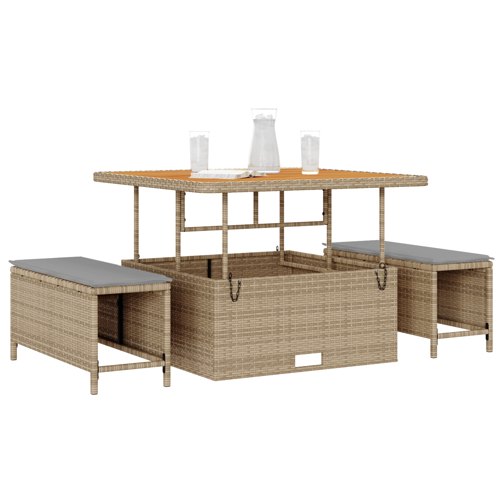 vidaXL 3-delige Tuinset met kussens poly rattan acaciahout beige