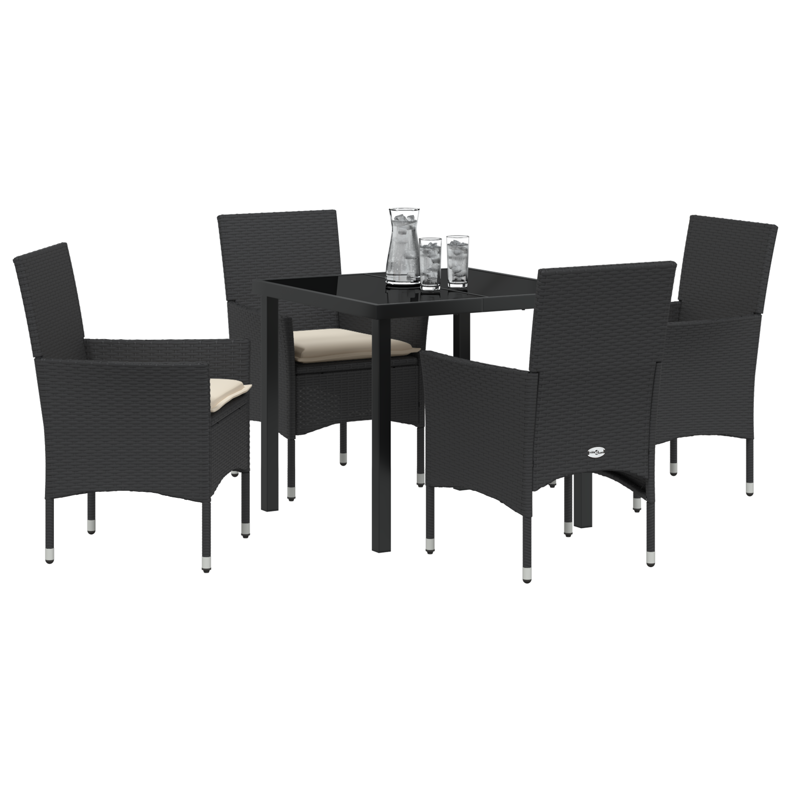 vidaXL 5-delige tuinset met kussens zwart poly rattan
