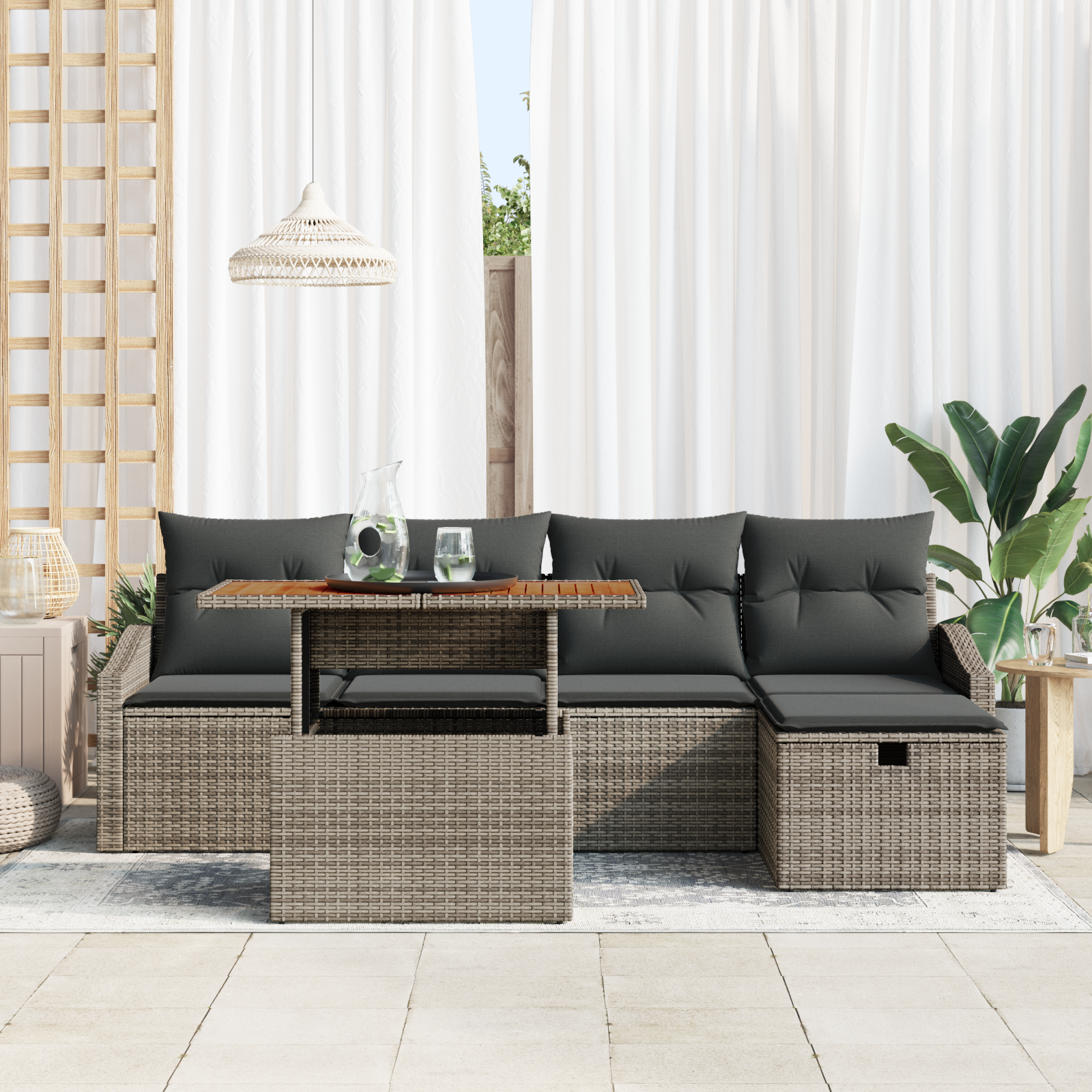 vidaXL 6-delige tuinsofaset met kussens - grijs poly rattan