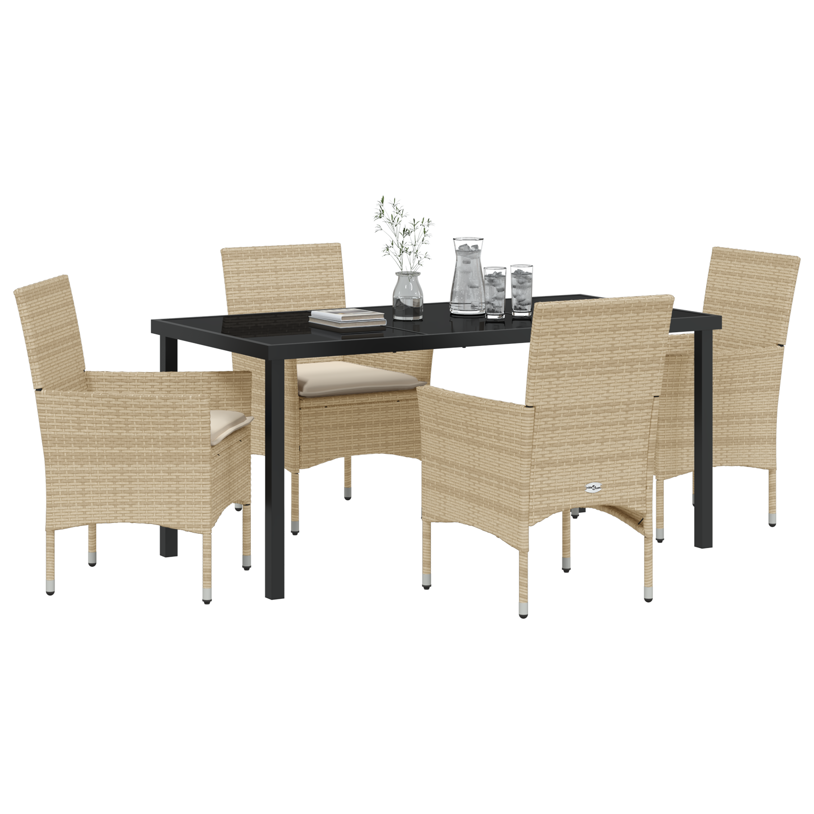 vidaXL 5-delige Tuin Eetset met Kussens in Beige Poly Rattan