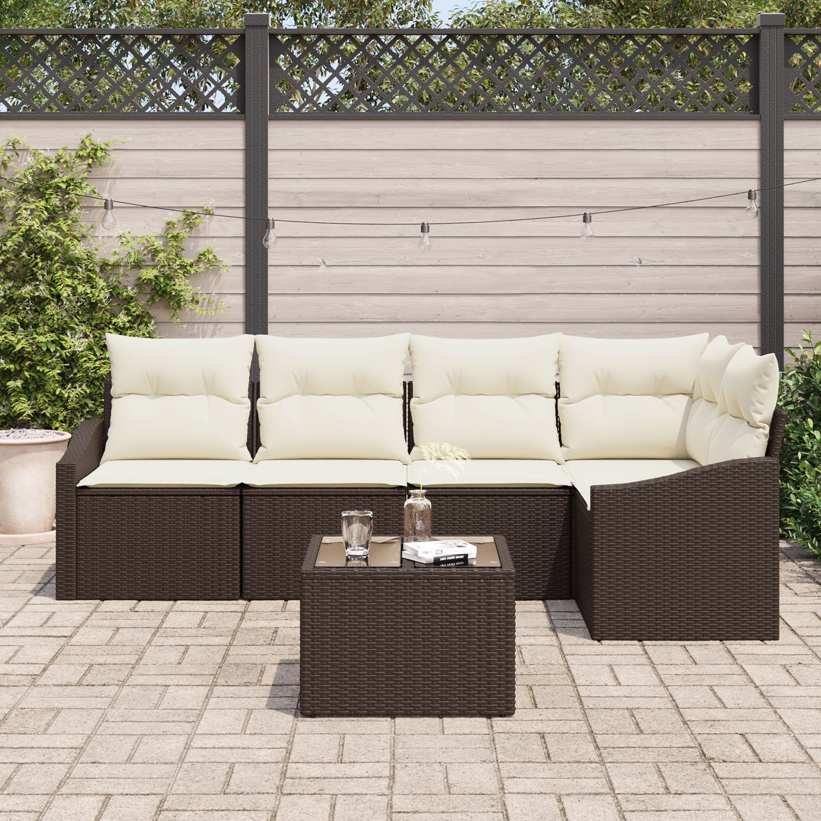 vidaXL 5-delige Tuinbankenset met kussens poly rattan grijs