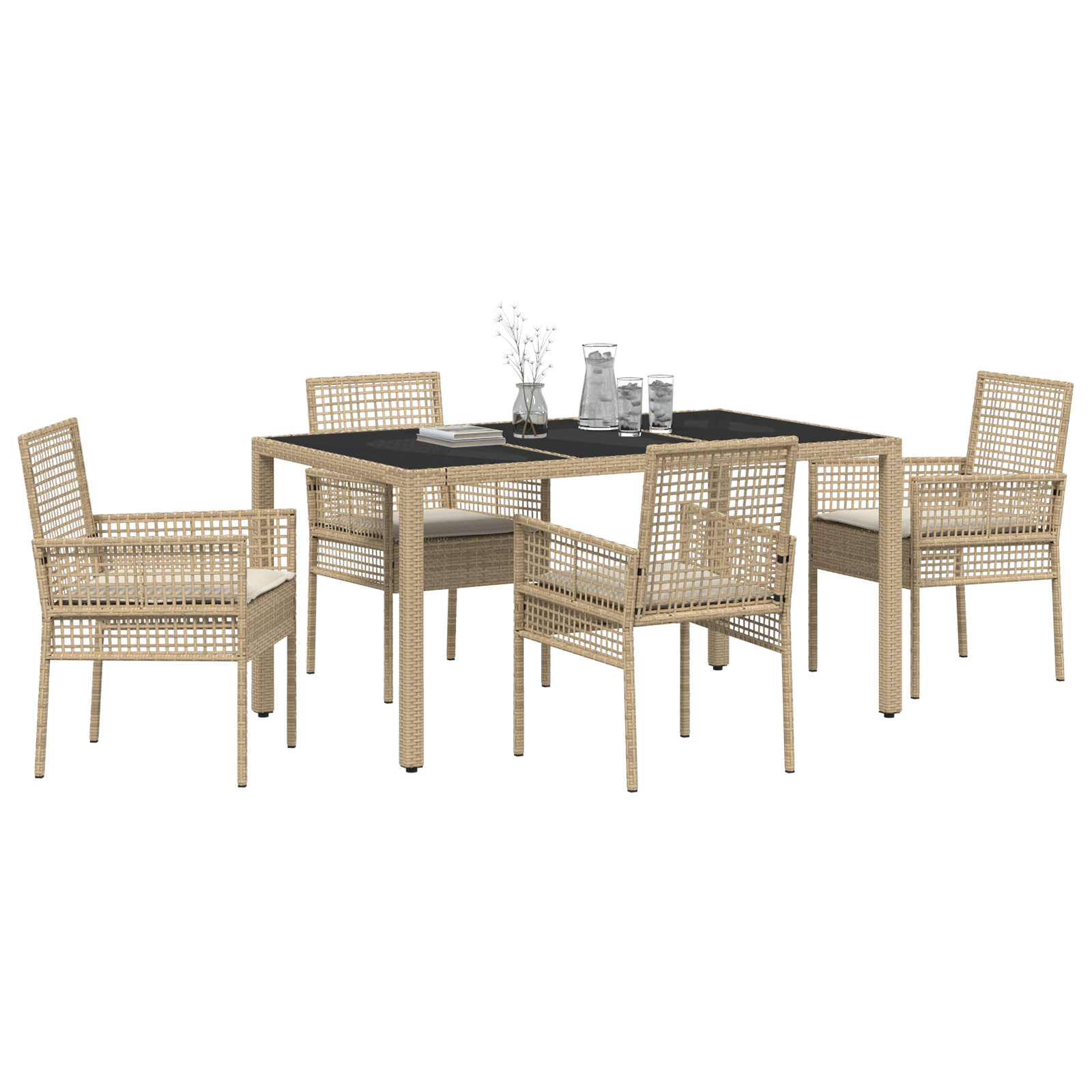 vidaXL 5-delige Tuinset met kussens poly rattan beige