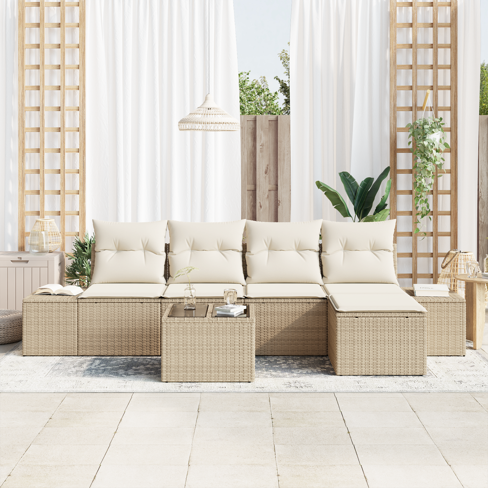 vidaXL 6-delige tuinset met kussens bruin poly rattan