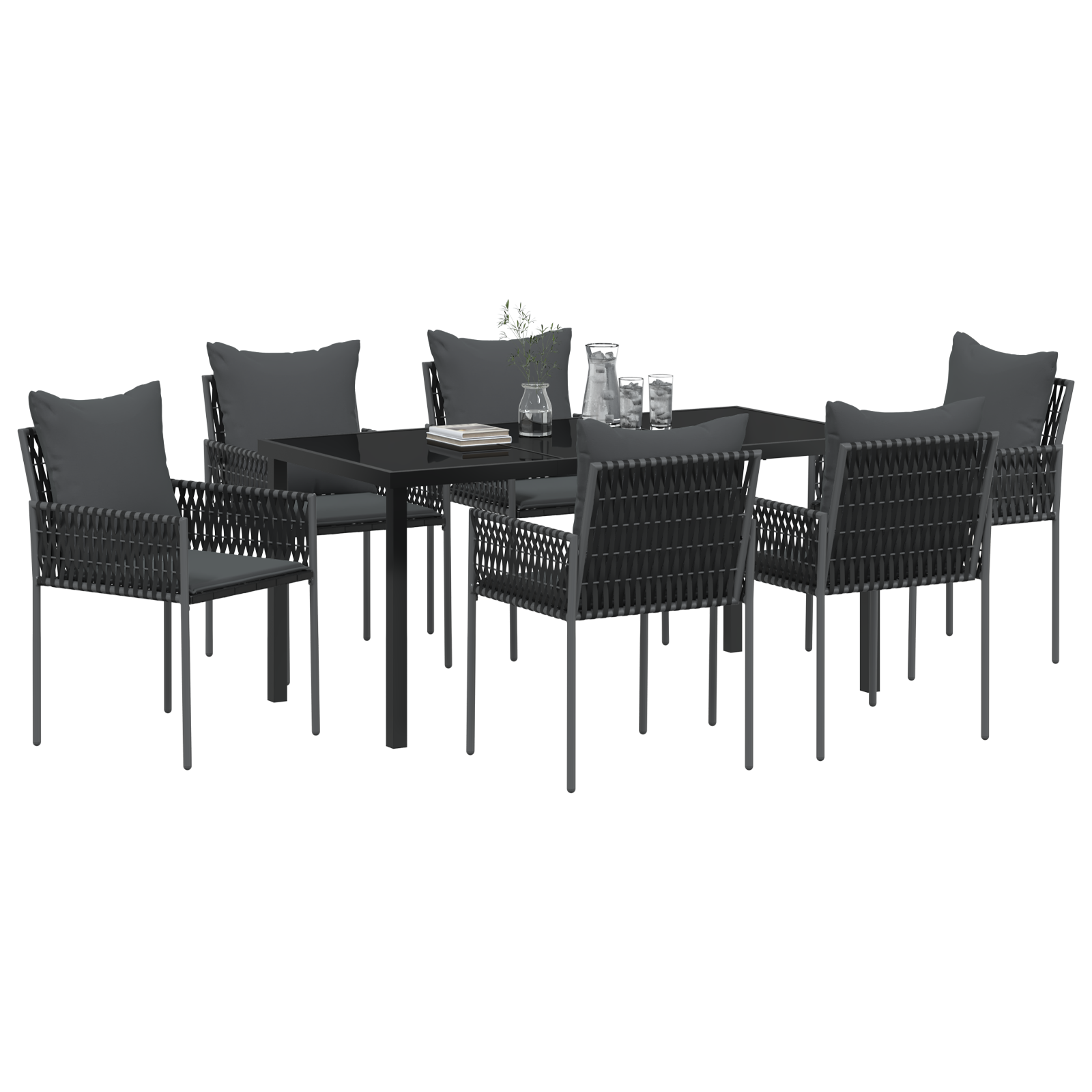 vidaXL 7-delige Tuin Eetset met Kussens Zwart Poly Rattan