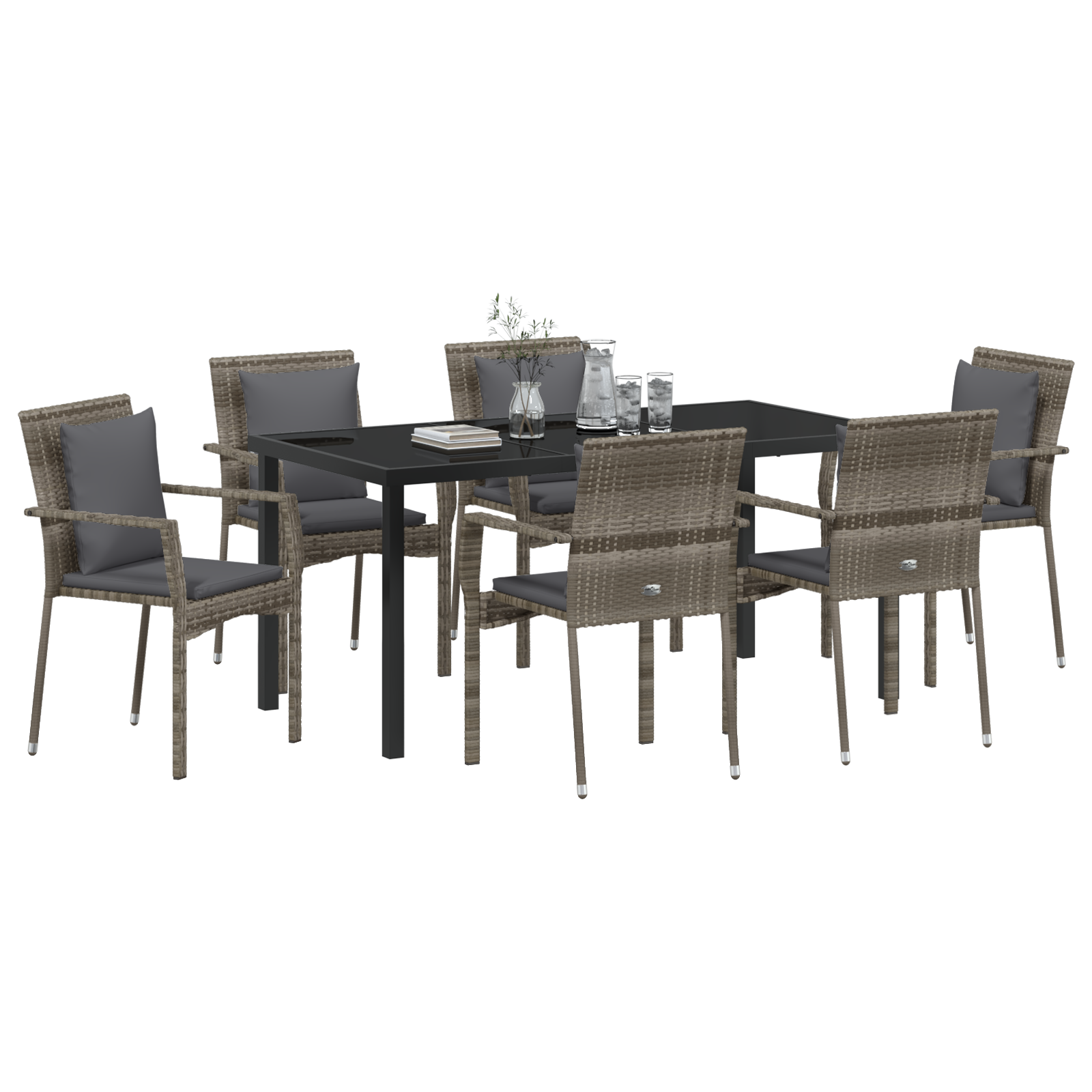 vidaXL 7-delige Tuinset met Kussens Grijs Poly Rattan