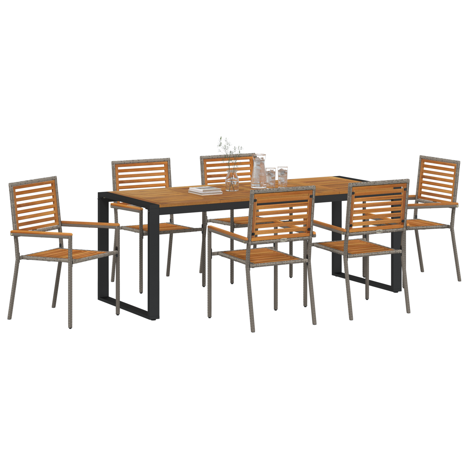 vidaXL 7-delige Tuinset Grijs Poly Riet Acacia