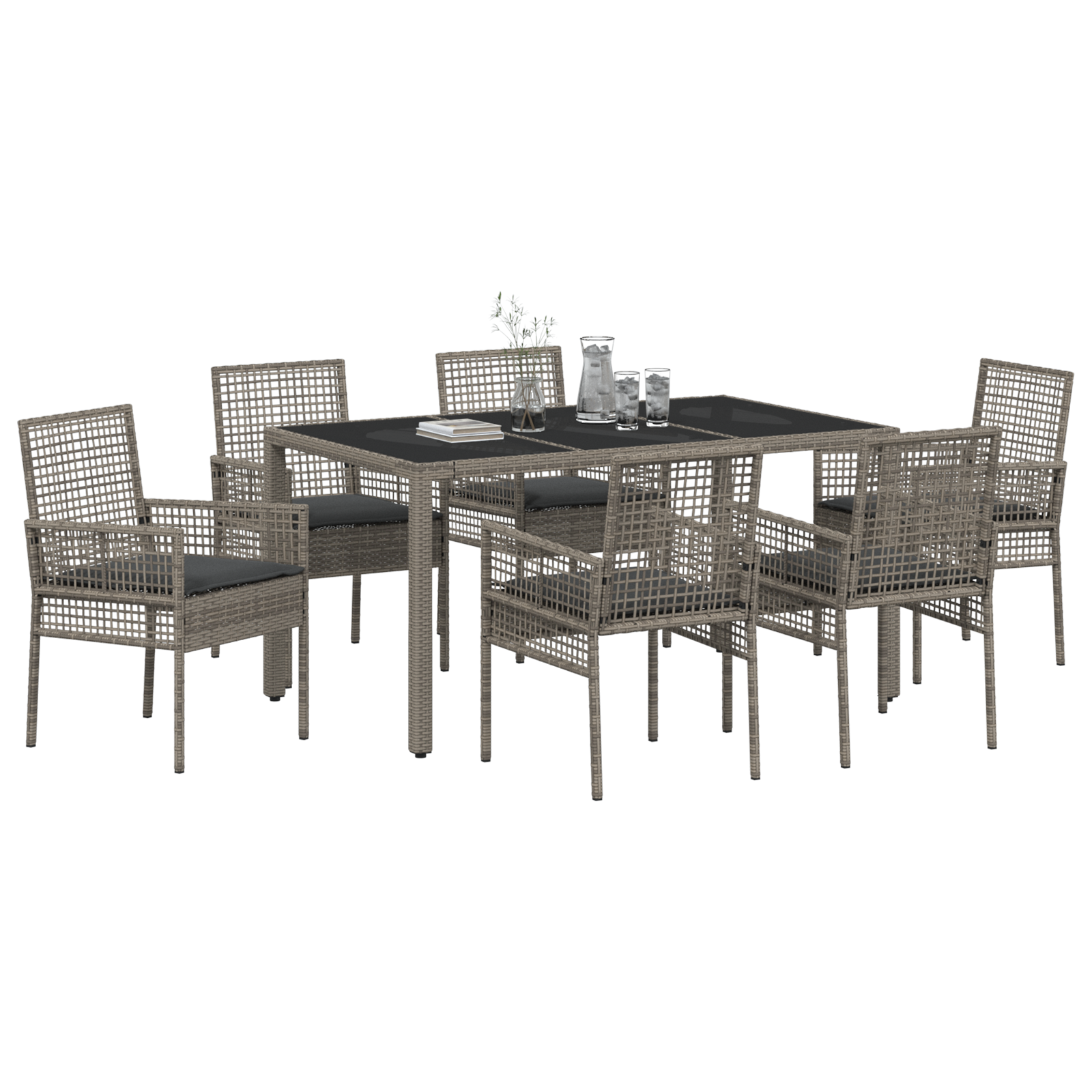 vidaXL 7-delige Tuinset met kussens poly rattan grijs