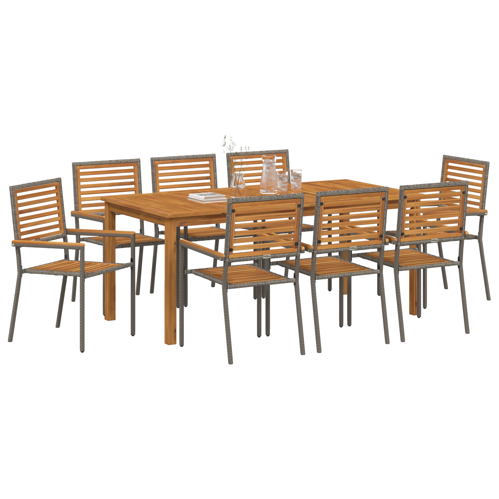 vidaXL 9-delige tuin eethoek Grijs Poly Rattan Acacia
