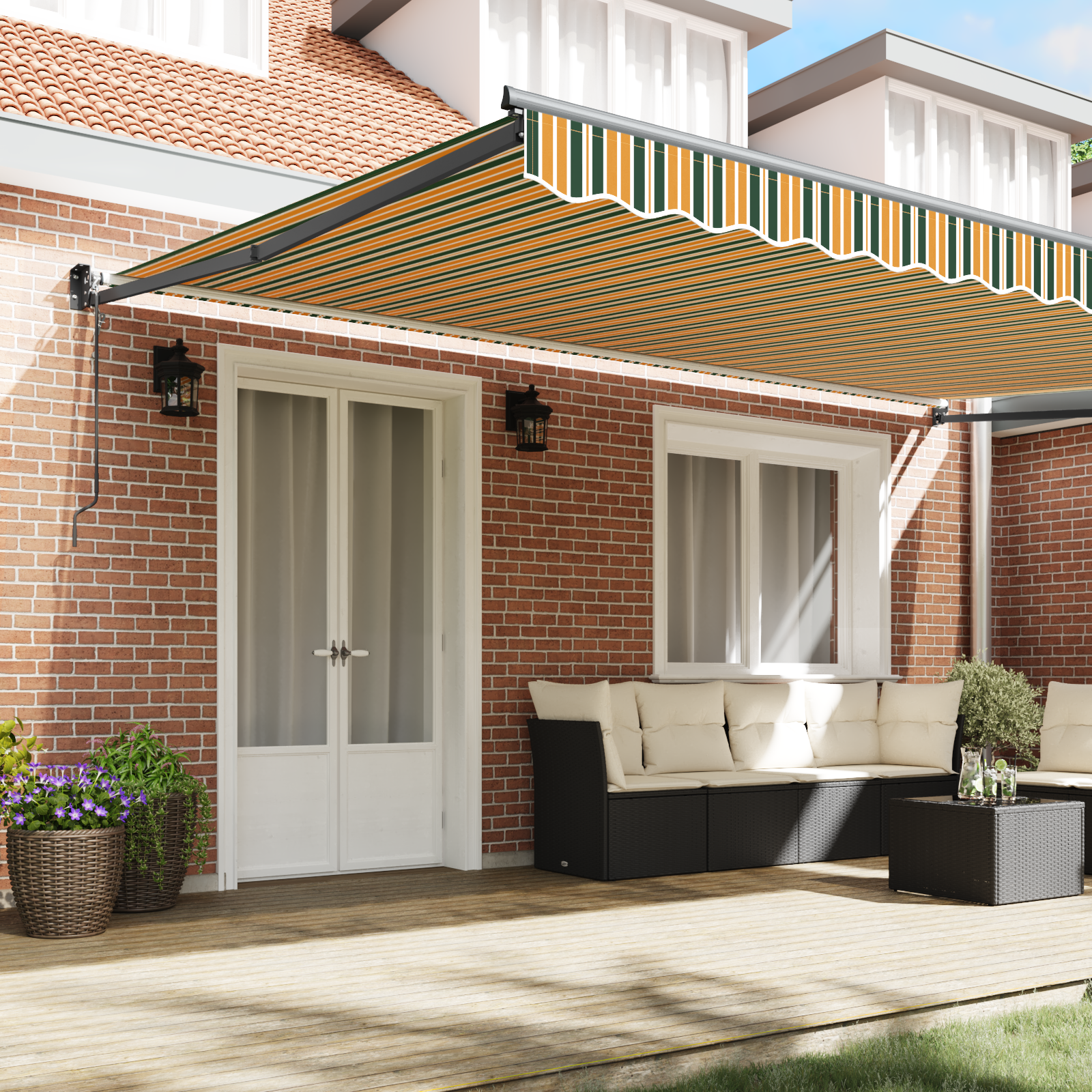 vidaXL Automatische Uittrekbare Zonwering Groen en Geel 500x300 cm