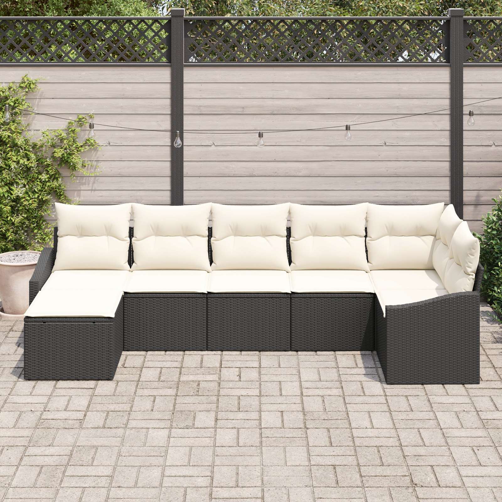 vidaXL 7-delige tuinsofa set met kussens in zwart poly rattan