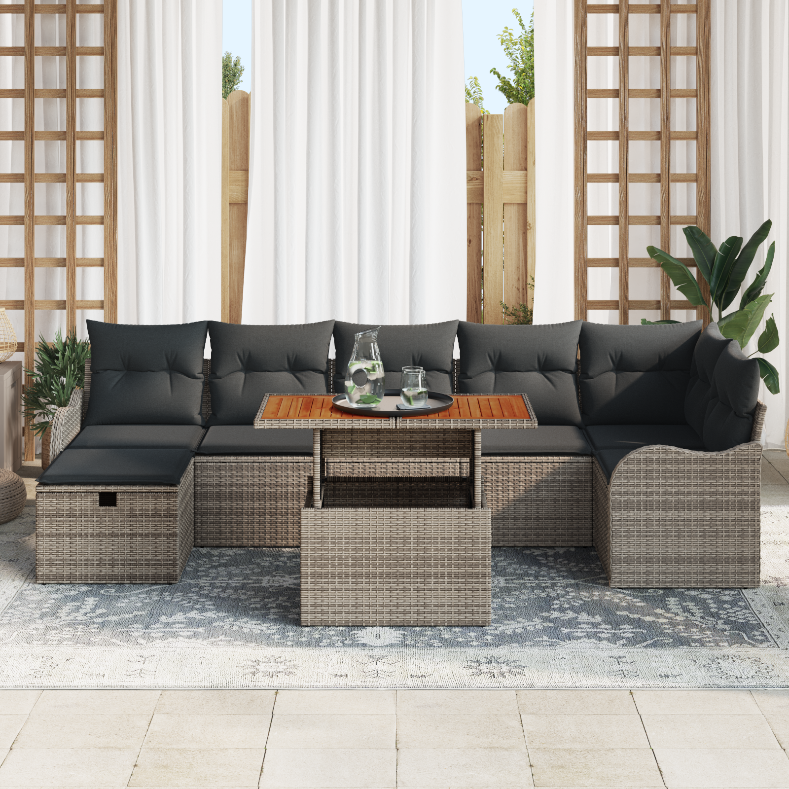 vidaXL 8-delige tuinset met kussens grijs poly rattan