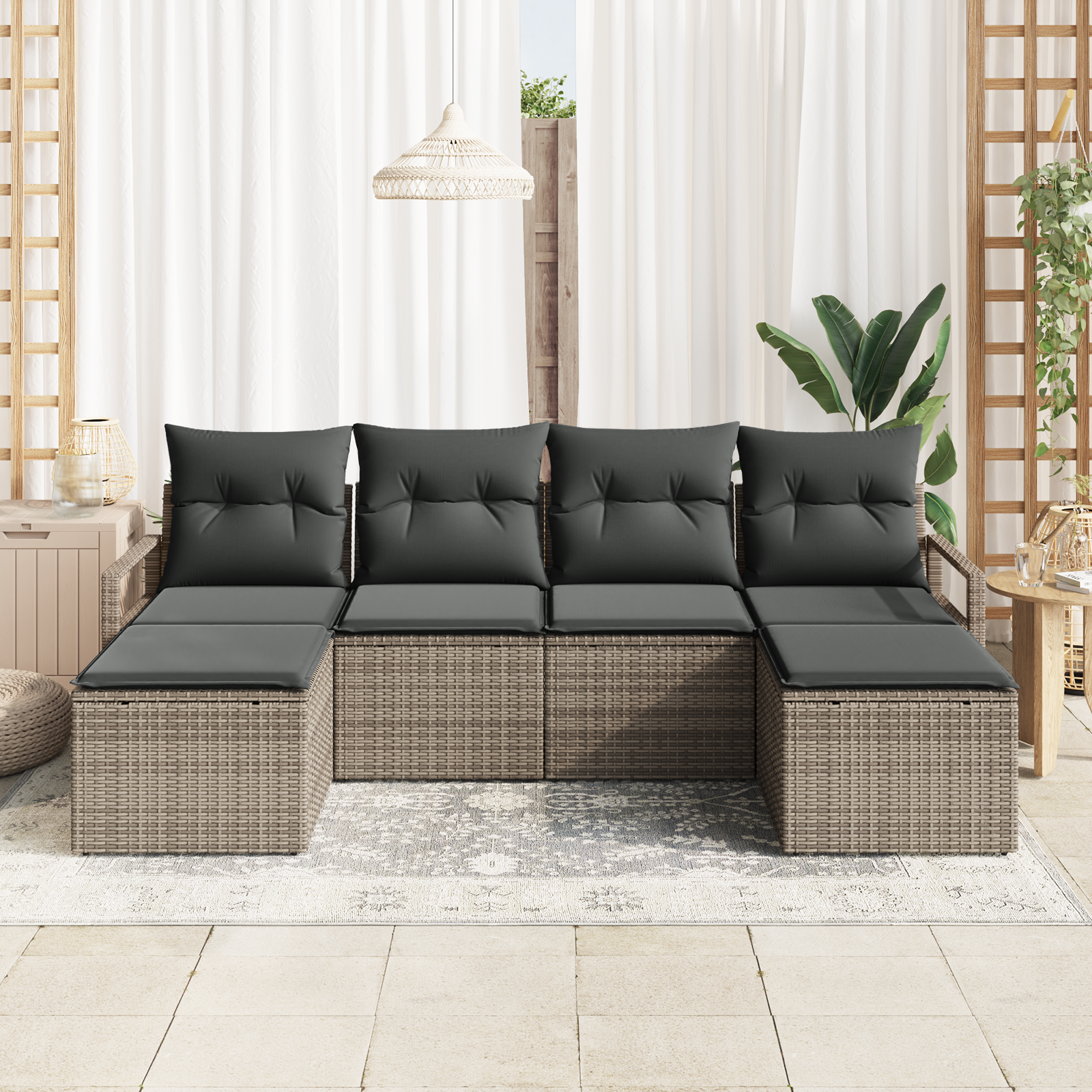 vidaXL 6-delige Tuinbankenset met kussens poly rattan grijs