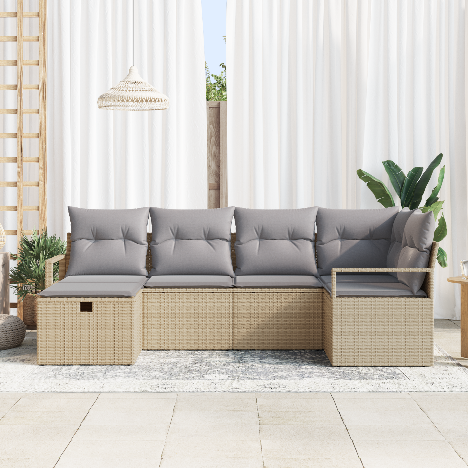 vidaXL 6-delige Tuinbankenset met kussens poly rattan beige