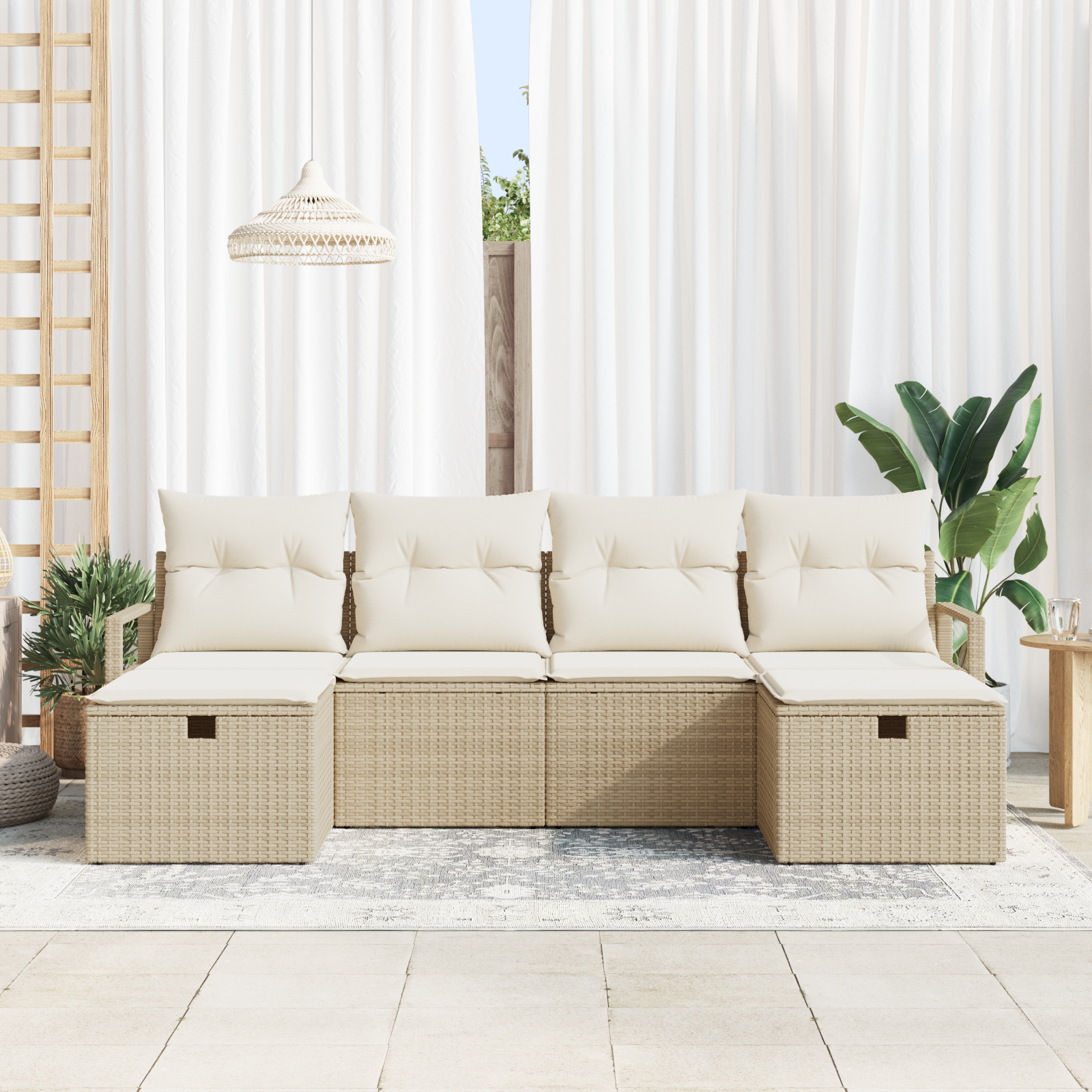 vidaXL 6-delige tuinbankset met kussens in beige poly rattan