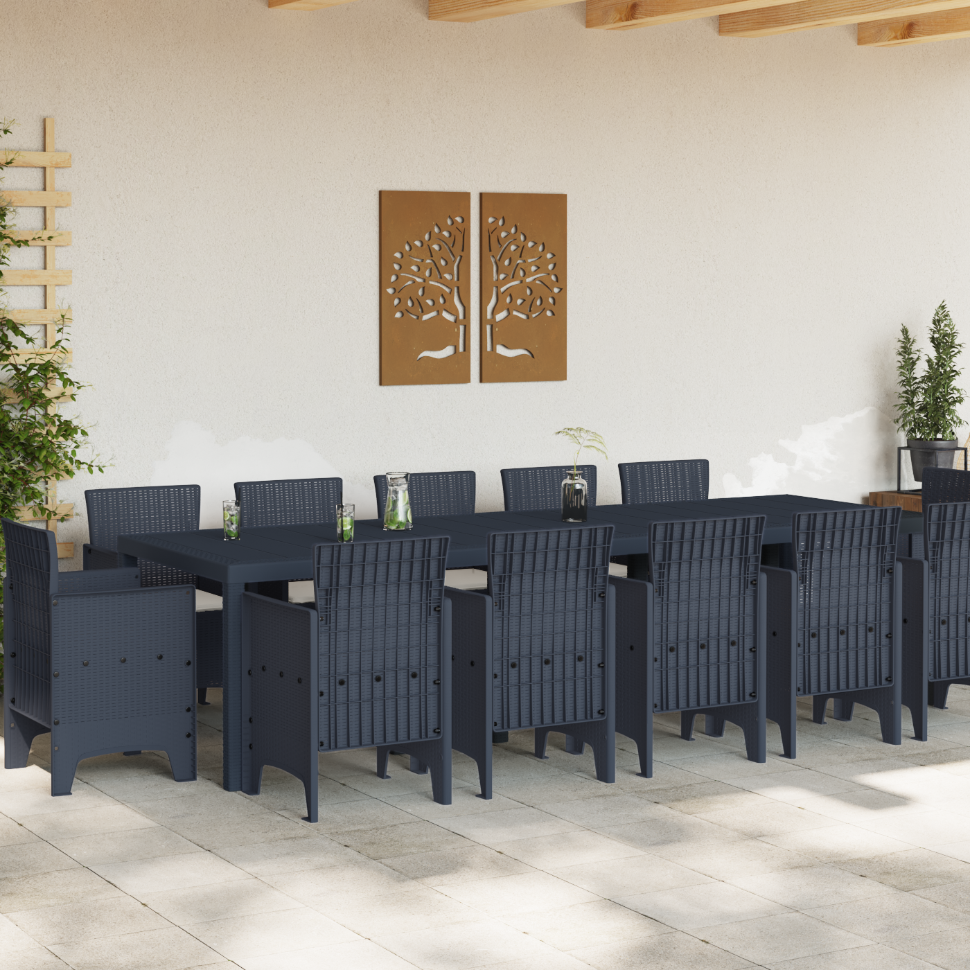 vidaXL 13-delige Tuinset met kussens poly rattan antraciet