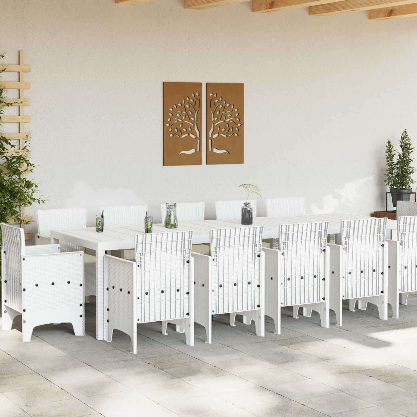 vidaXL 13-delige Tuinset met kussens poly rattan wit