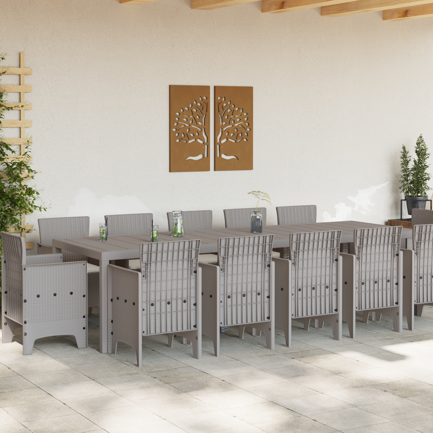 vidaXL 13-delige Tuinset met kussens poly rattan lichtgrijs