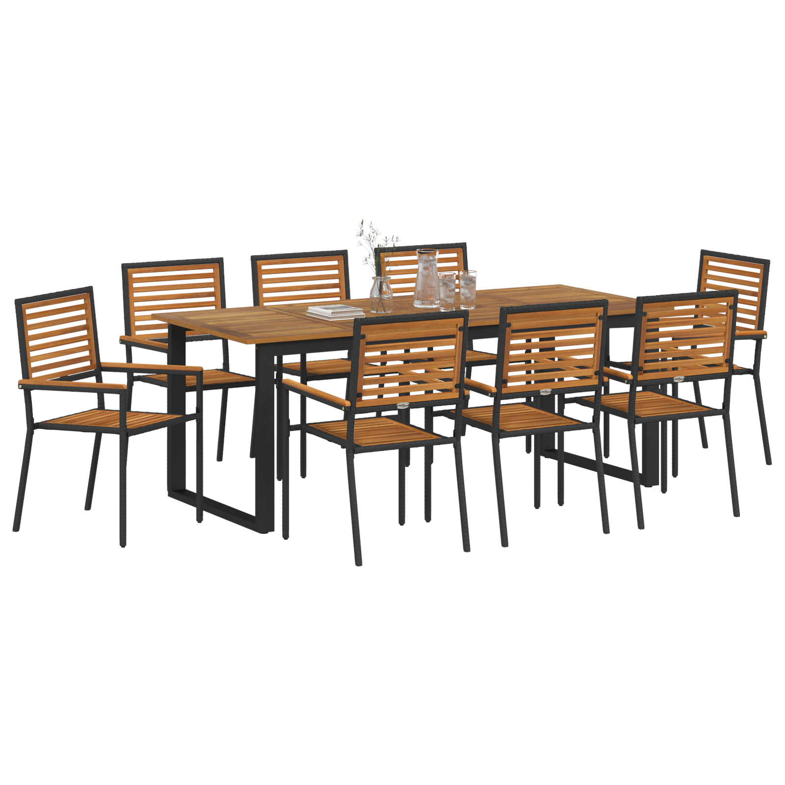 vidaXL 9-delige Tuin Eetset Zwart Poly Rattan Acacia