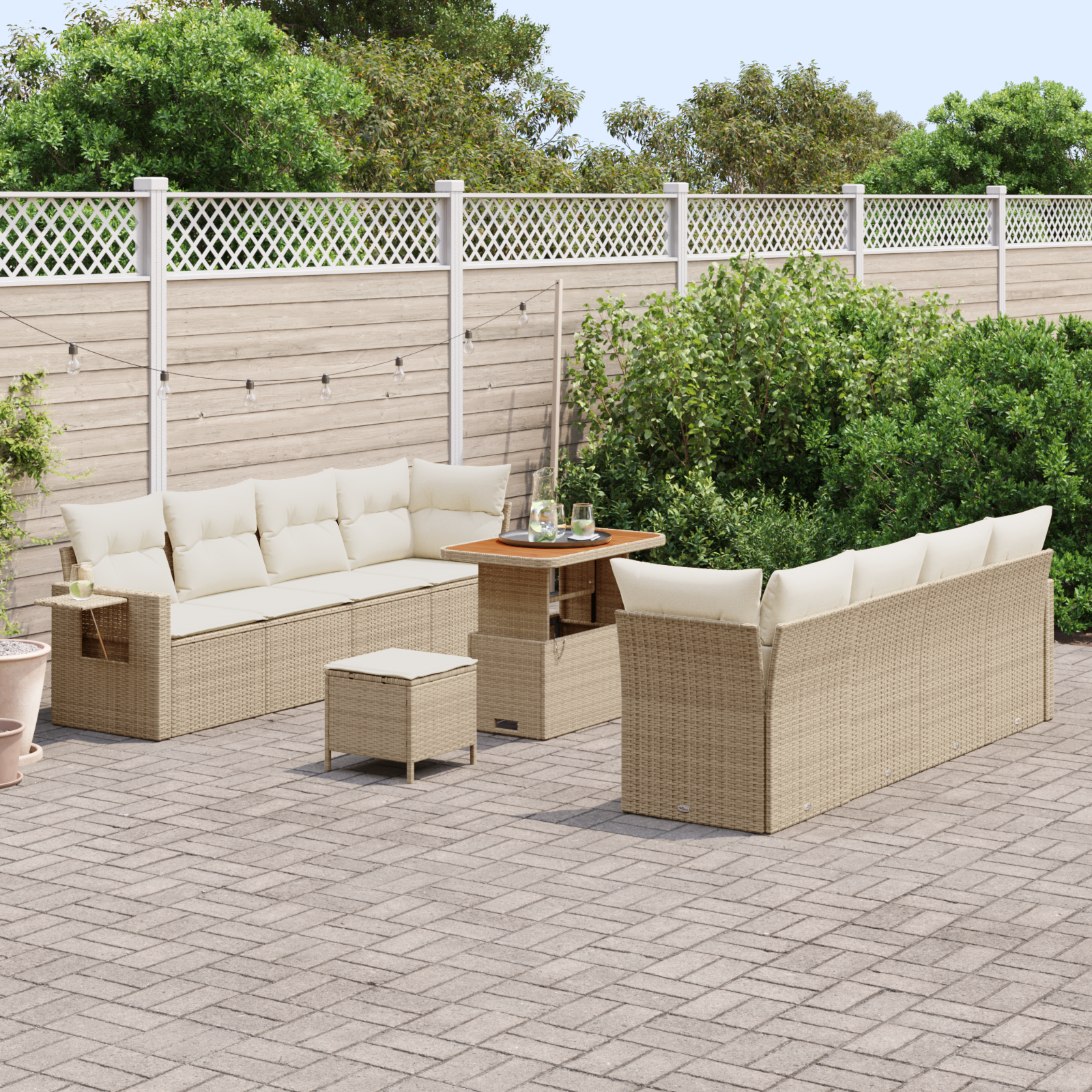 vidaXL 11-delige tuinset met kussens Beige Poly Rattan Acacia