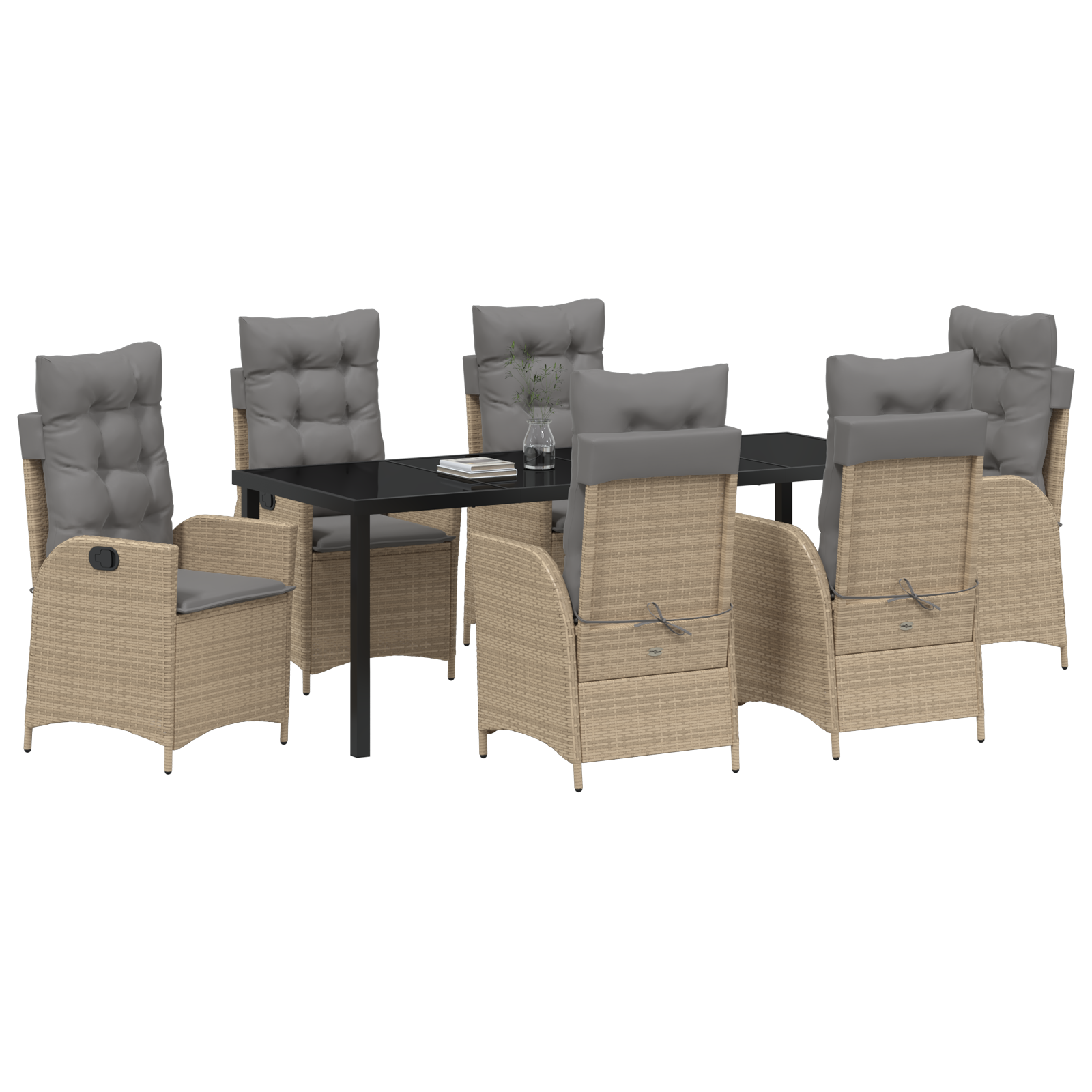 vidaXL 7-delige tuinset met kussens - Beige - Poly Rattan