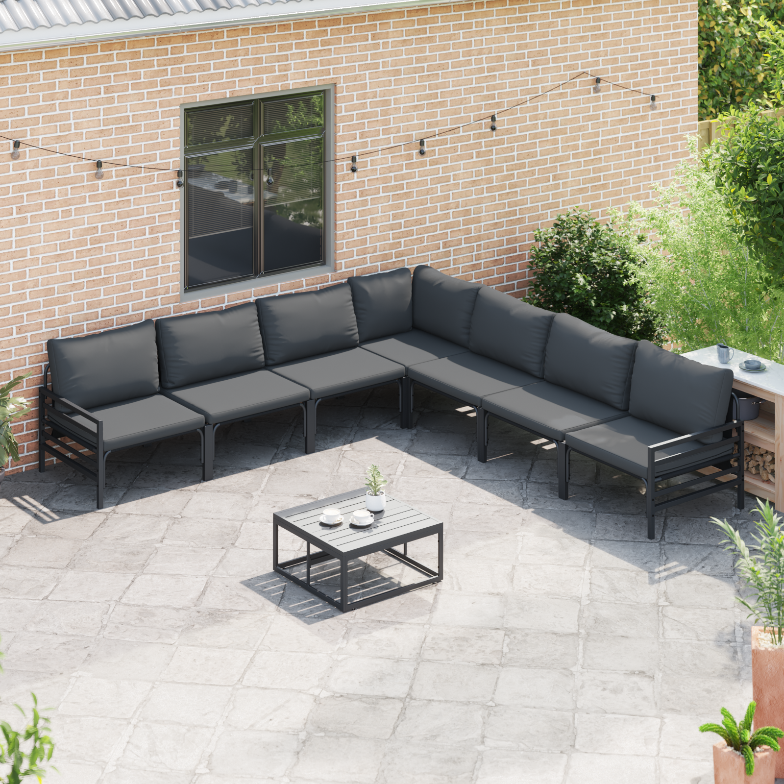 vidaXL Tuin Sofa Set 7 pcs Antraciet Staal