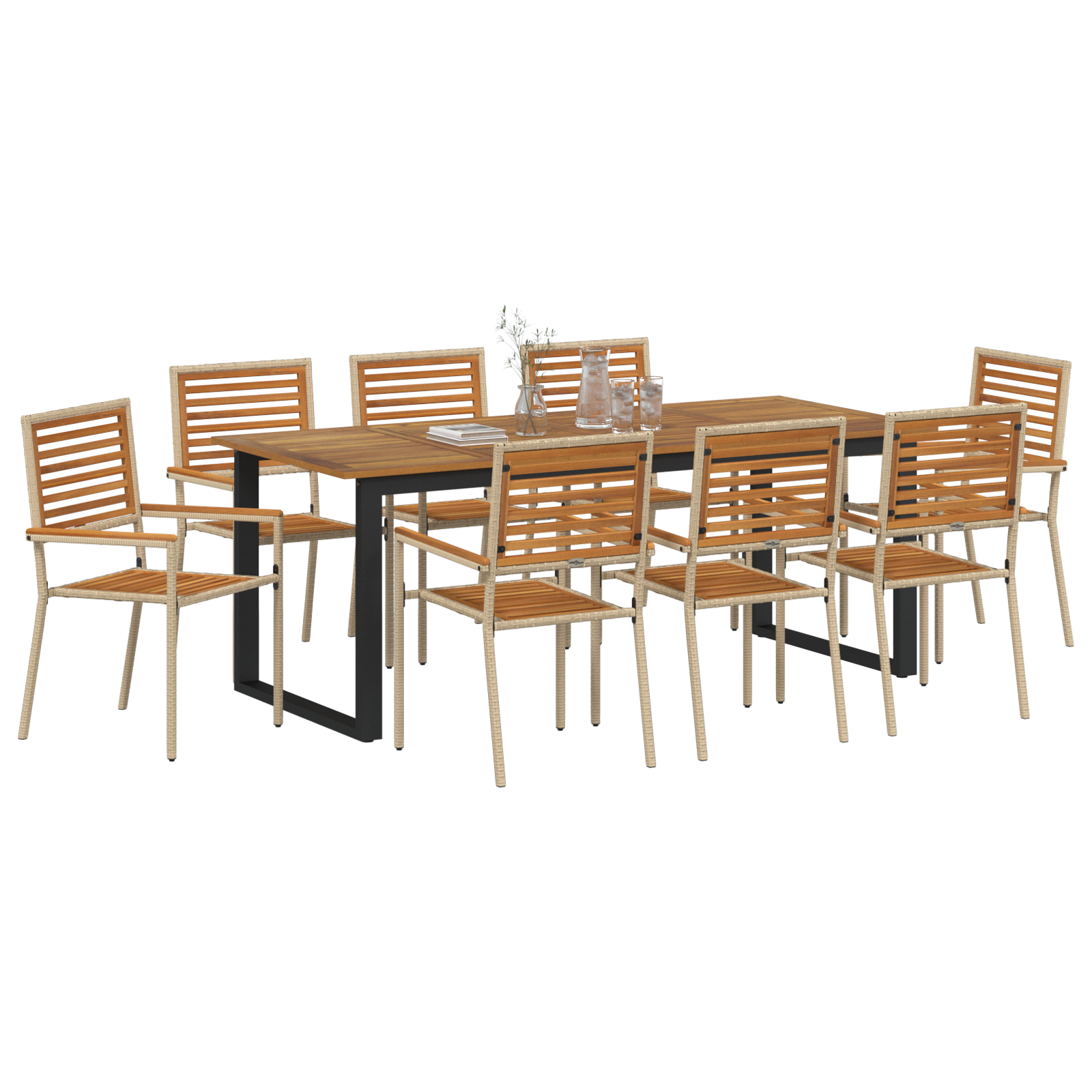 vidaXL 9-delige Tuin Eetset Beige Poly Riet Acaciahout
