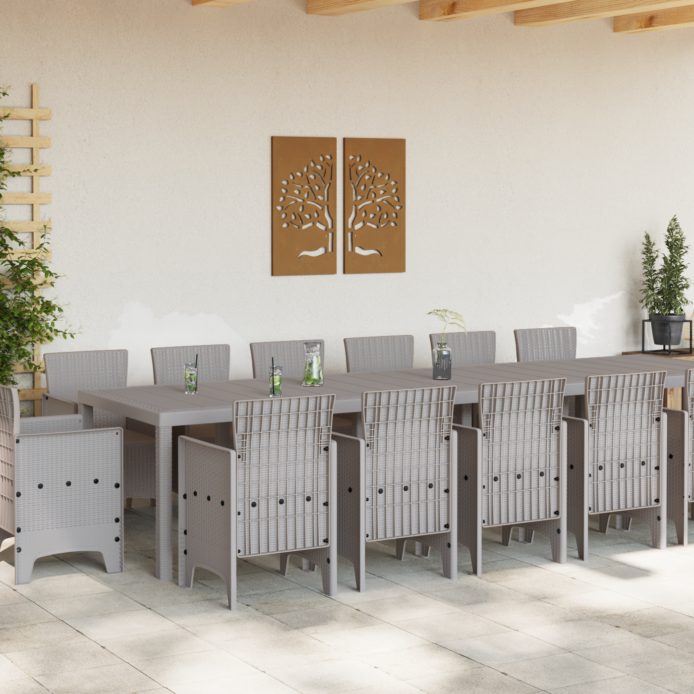 vidaXL 15-delige Tuinset poly rattan lichtgrijs