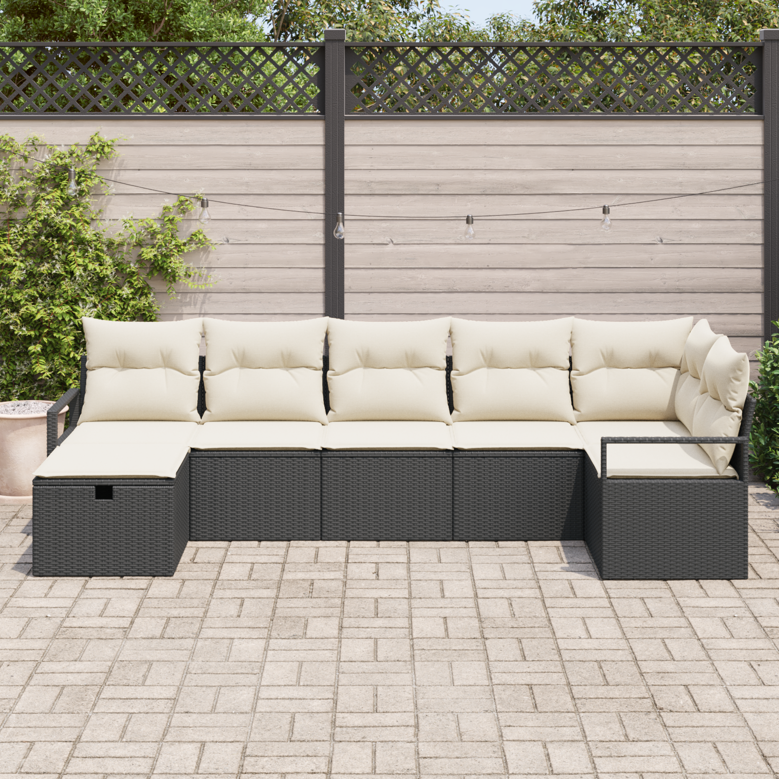 vidaXL 7-delige tuinsofa set met kussens zwart poly riet