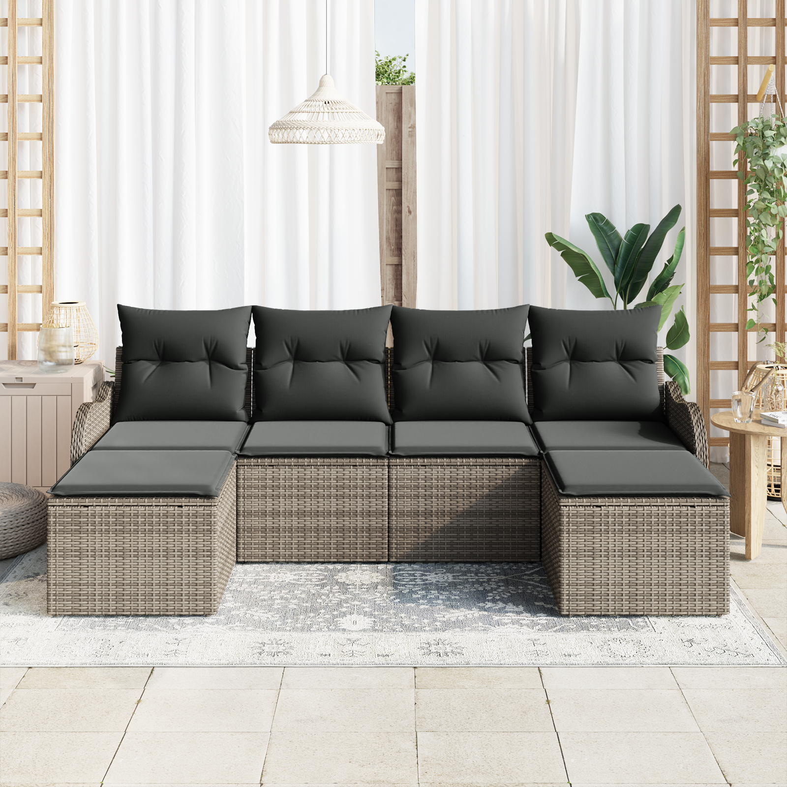 vidaXL 6-delige tuinbankset met kussens - grijs poly rattan