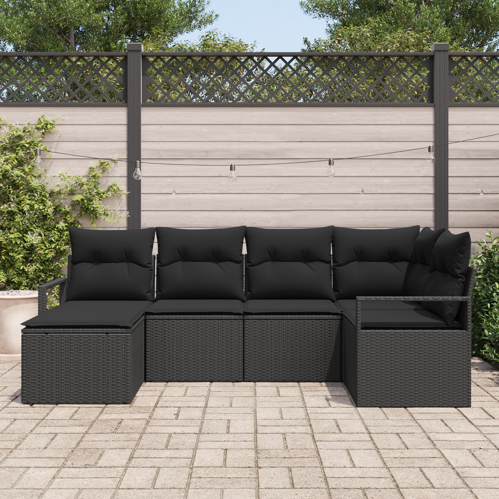 vidaXL 6-delige tuinset met kussens zwart poly rattan