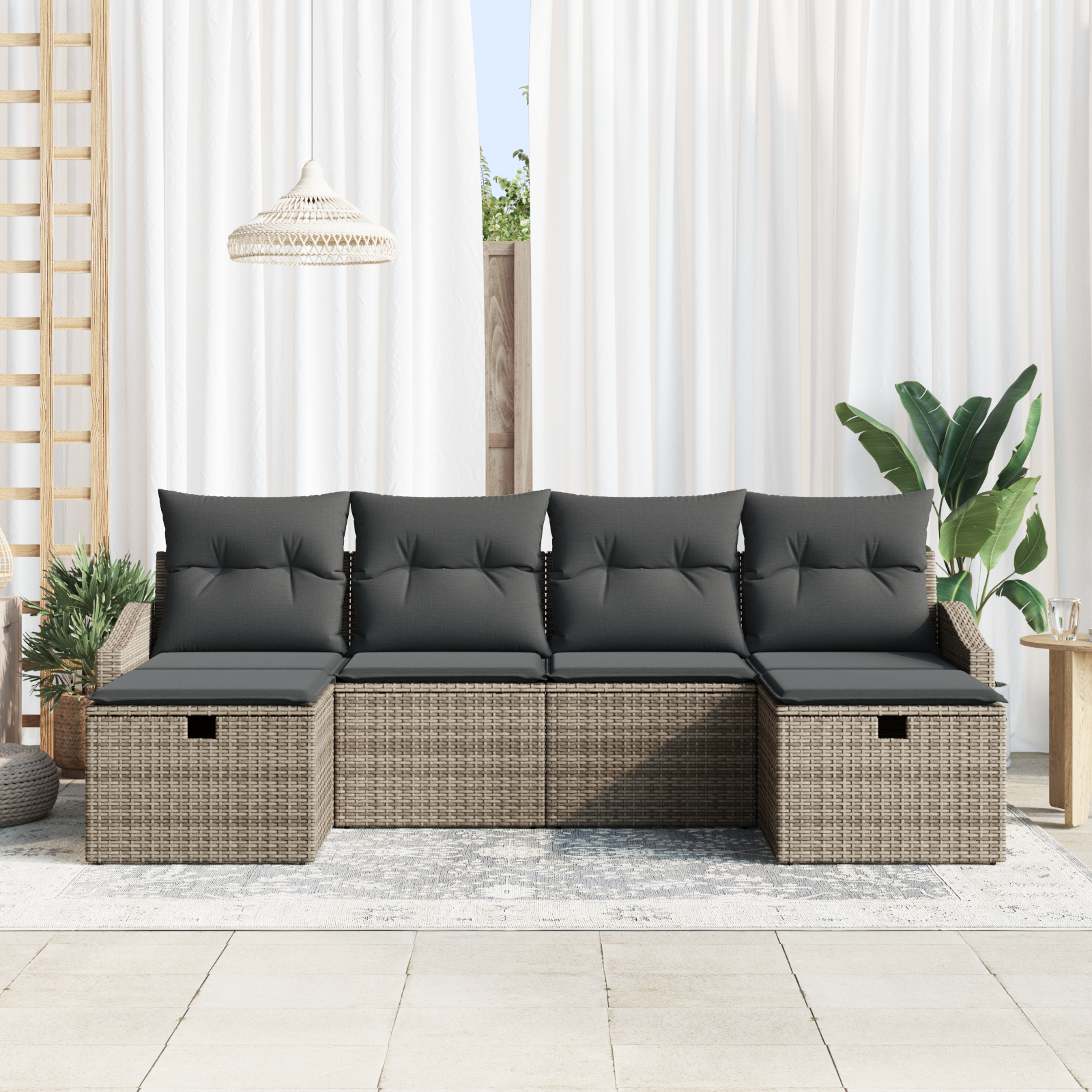 vidaXL 6-delige Tuinbankenset met kussens poly rattan grijs