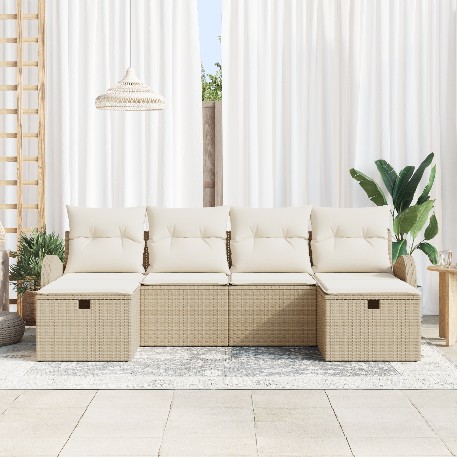 vidaXL 6-delige Tuinbankenset met kussens poly rattan beige