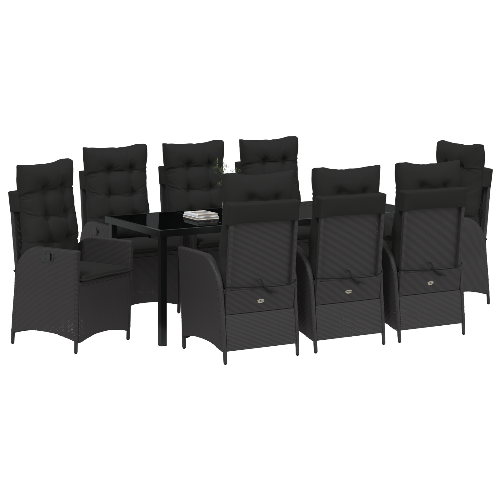 vidaXL 9-delige tuinset met kussens zwart poly rattan