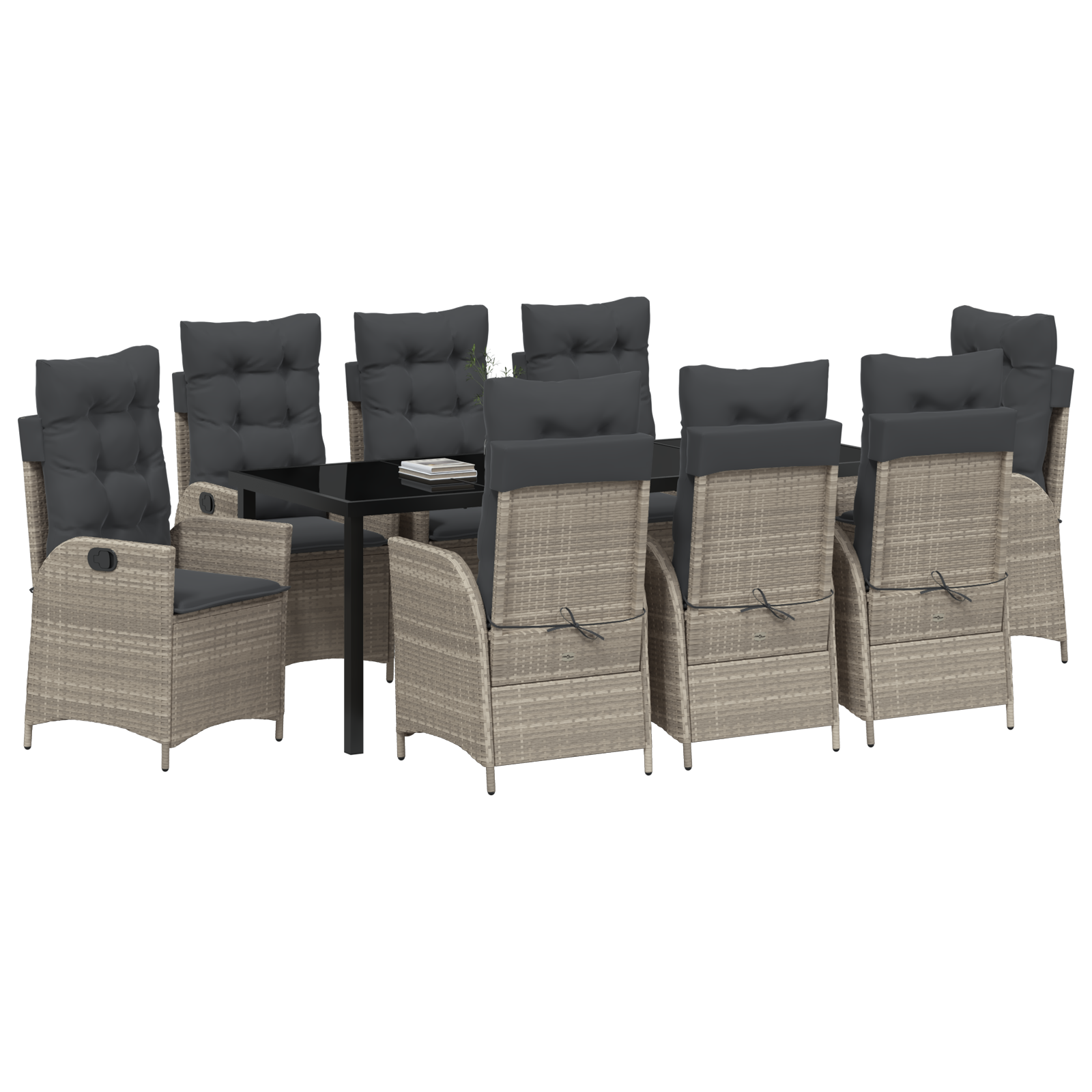 vidaXL 9-delige Tuinset met Kussens Lichtgrijs van Poly Rattan