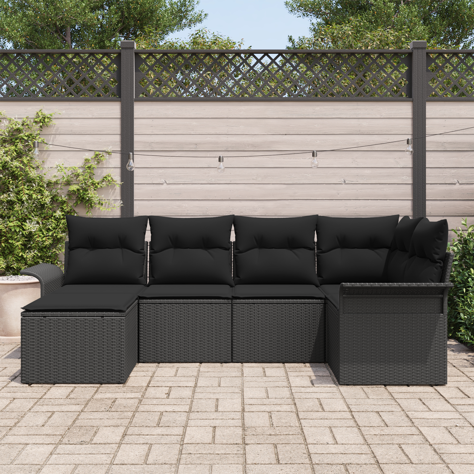 vidaXL 6-delige Tuinbankenset met kussens poly rattan zwart