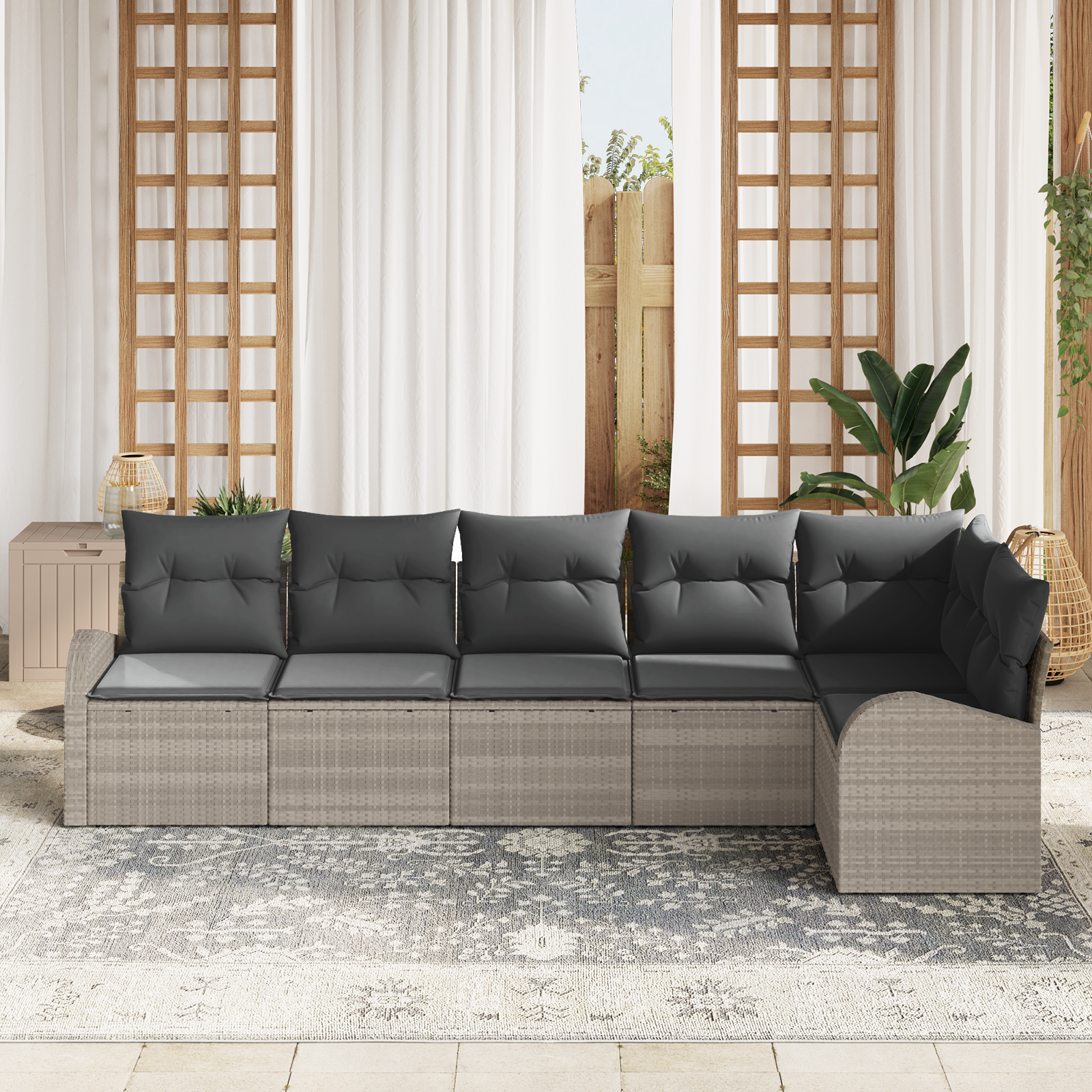 vidaXL 6-Persoons Tuinset met Kussens - Lichtgrijs Poly Rattan