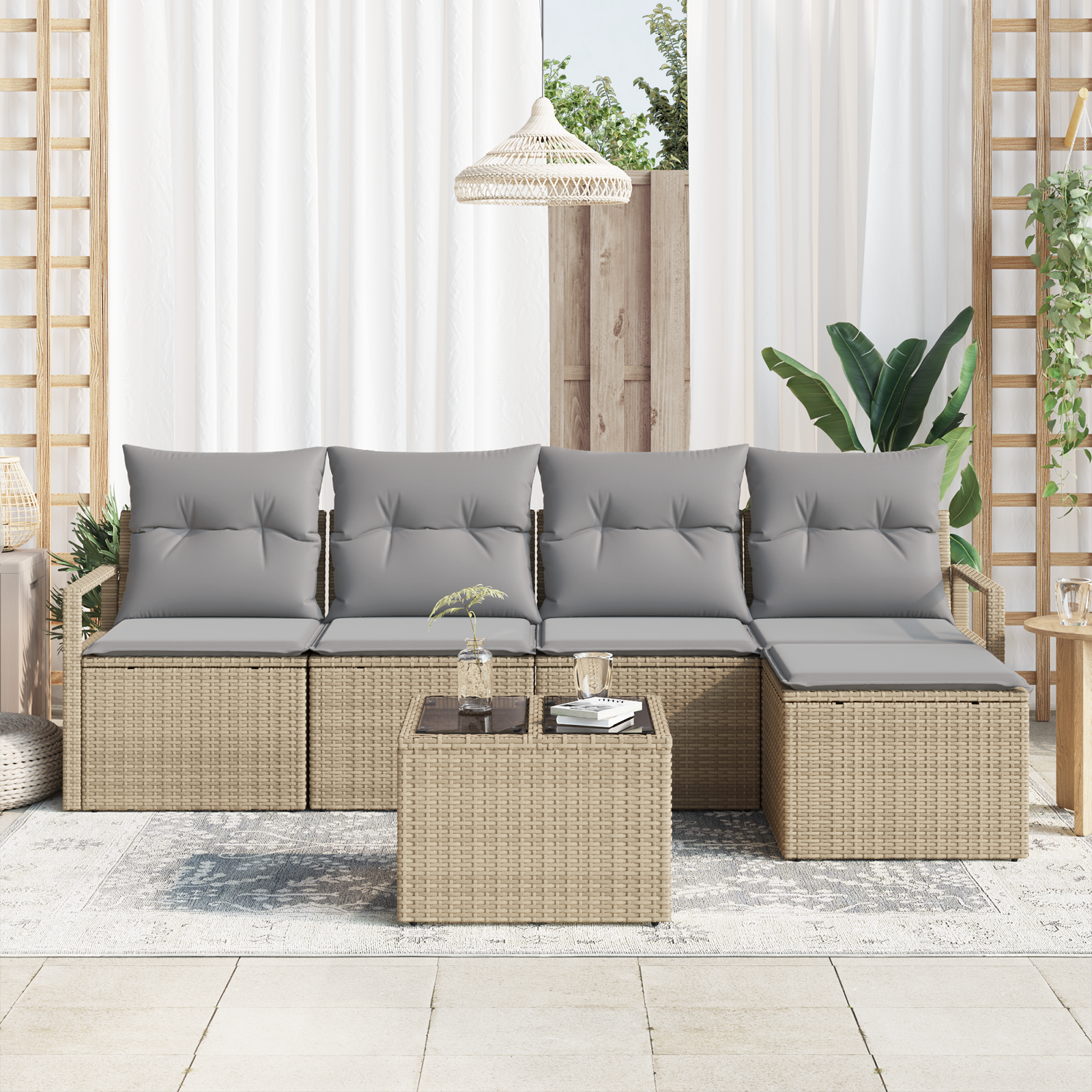 vidaXL 6-delige Tuinbankenset met kussens poly rattan zwart