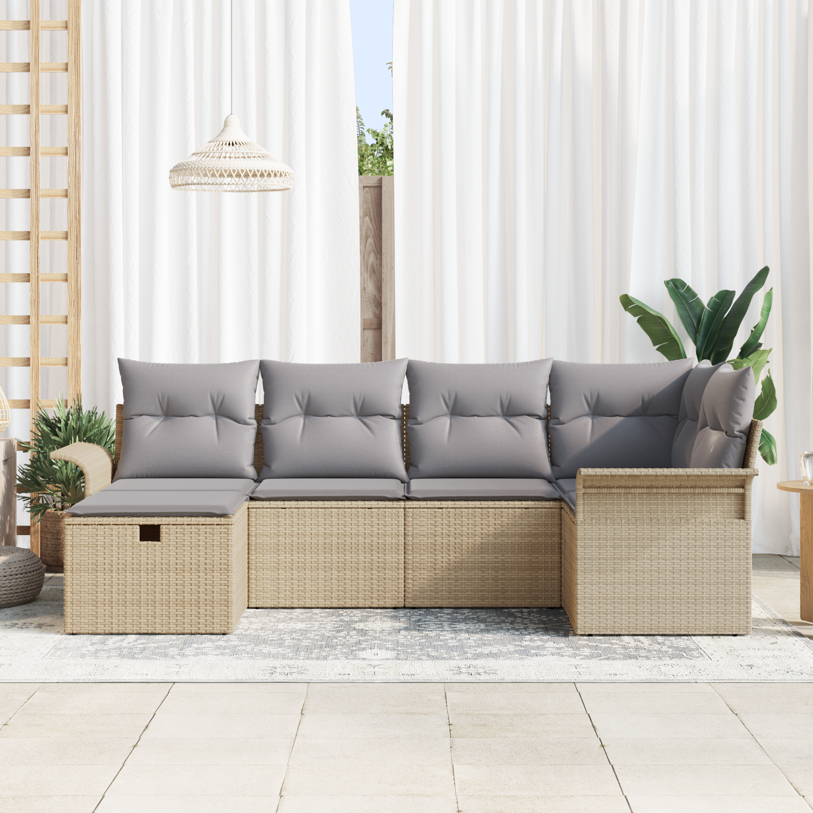 vidaXL 6-delige Tuinbankenset met kussens poly rattan beige