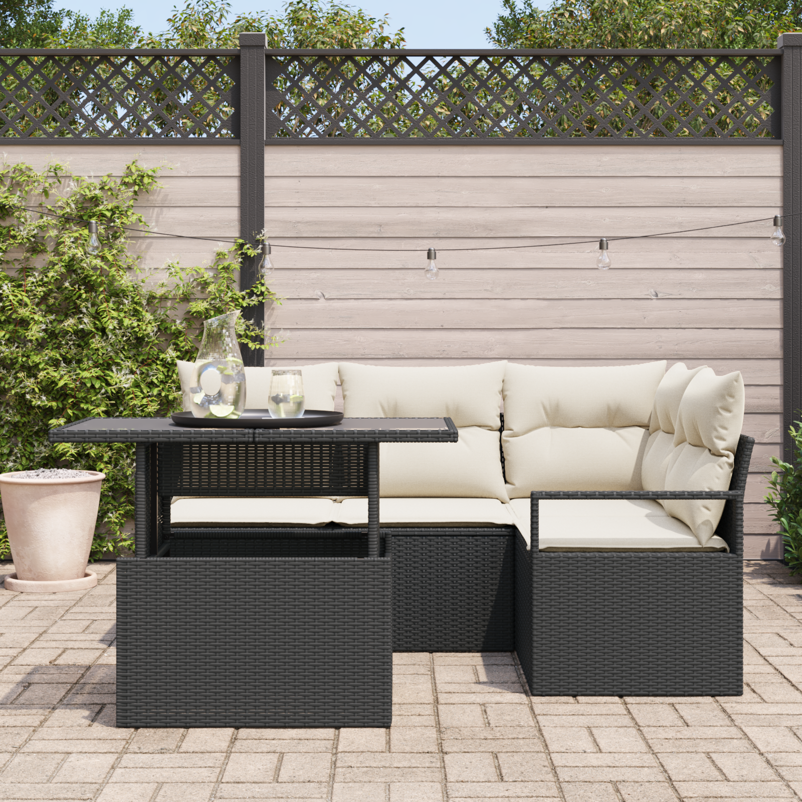 vidaXL 5-delige tuinsofa set met kussens in zwart poly rattan