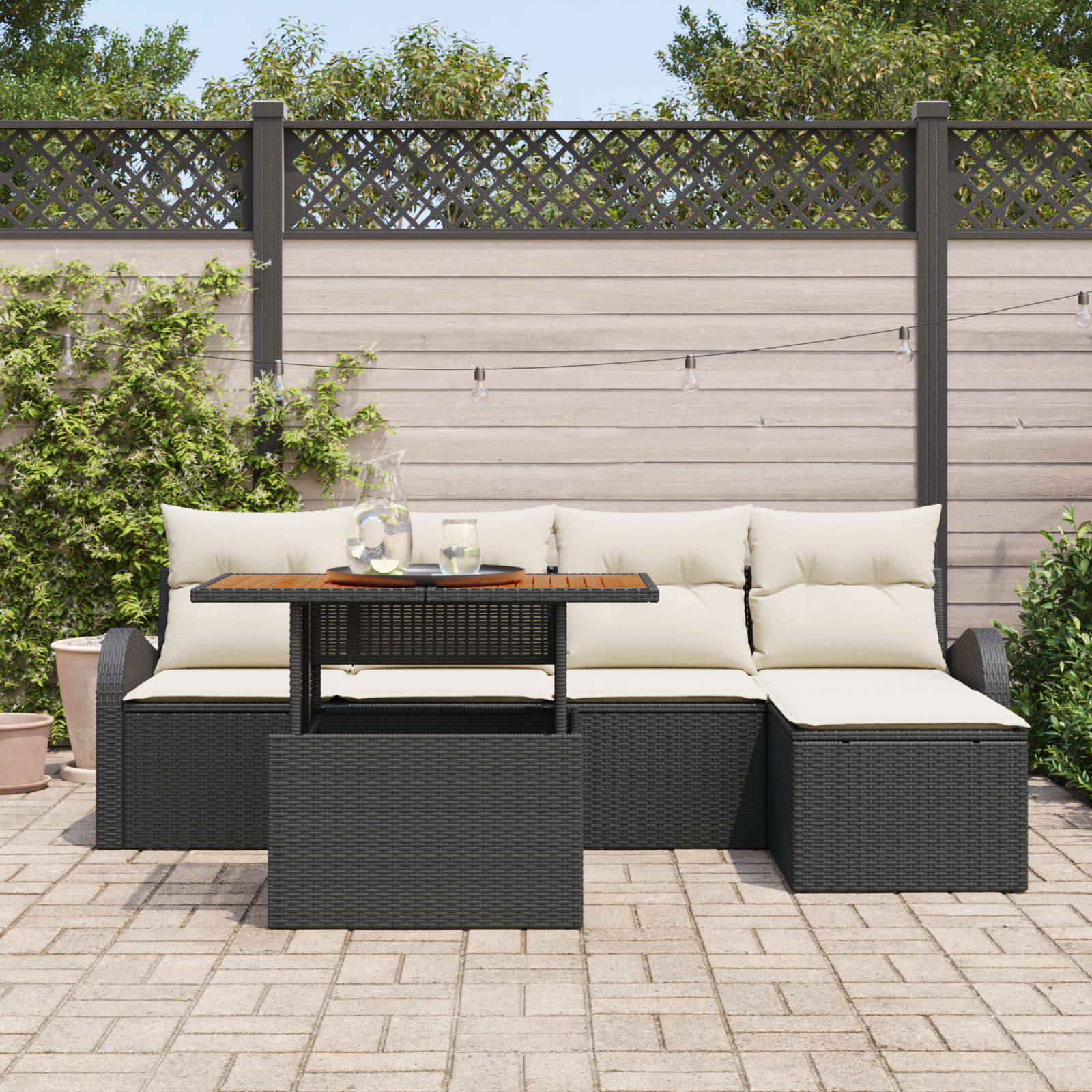 vidaXL 6-delige tuinsofa set met kussens - zwart poly rattan
