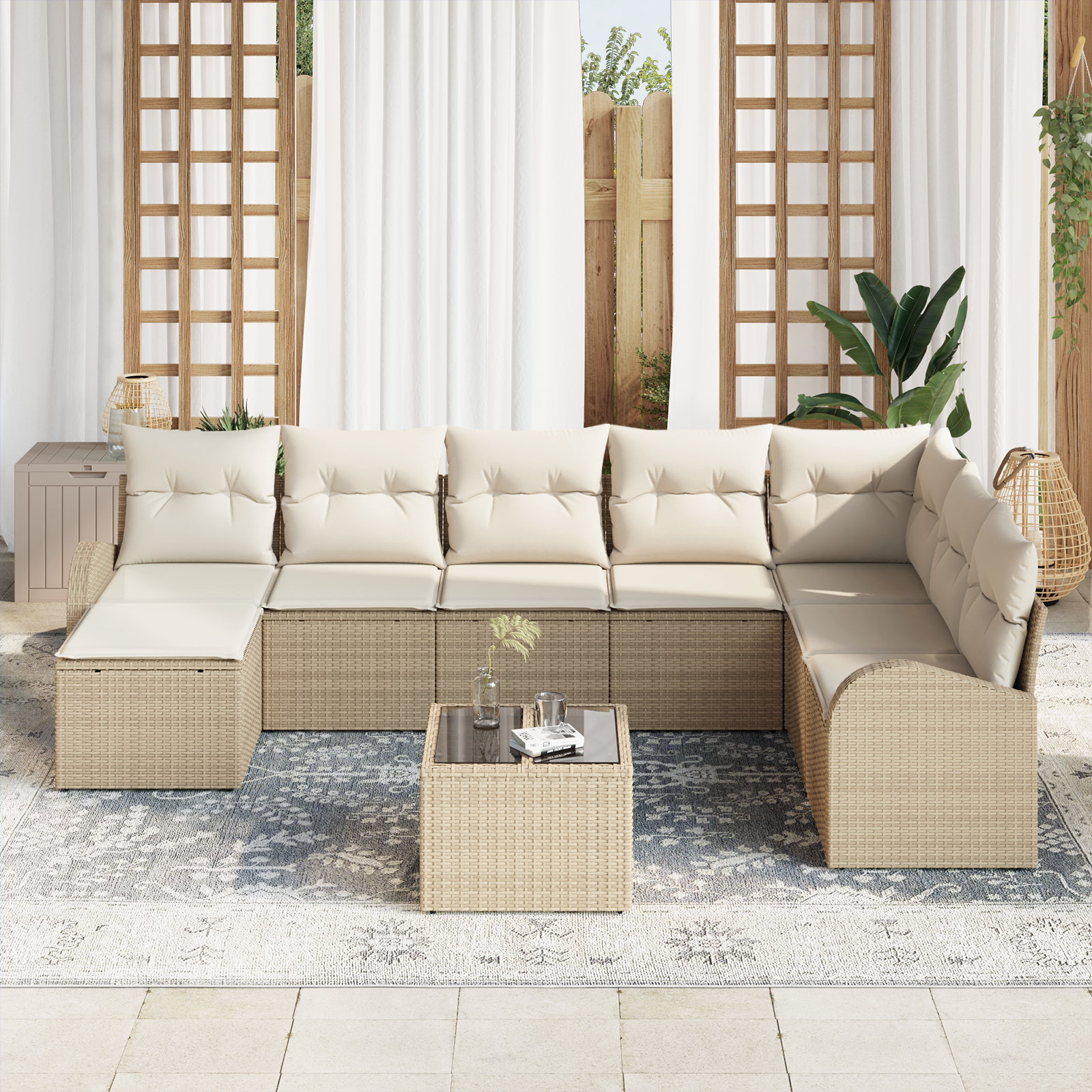 vidaXL 9-delige tuinsofa set met kussens in bruin poly rattan