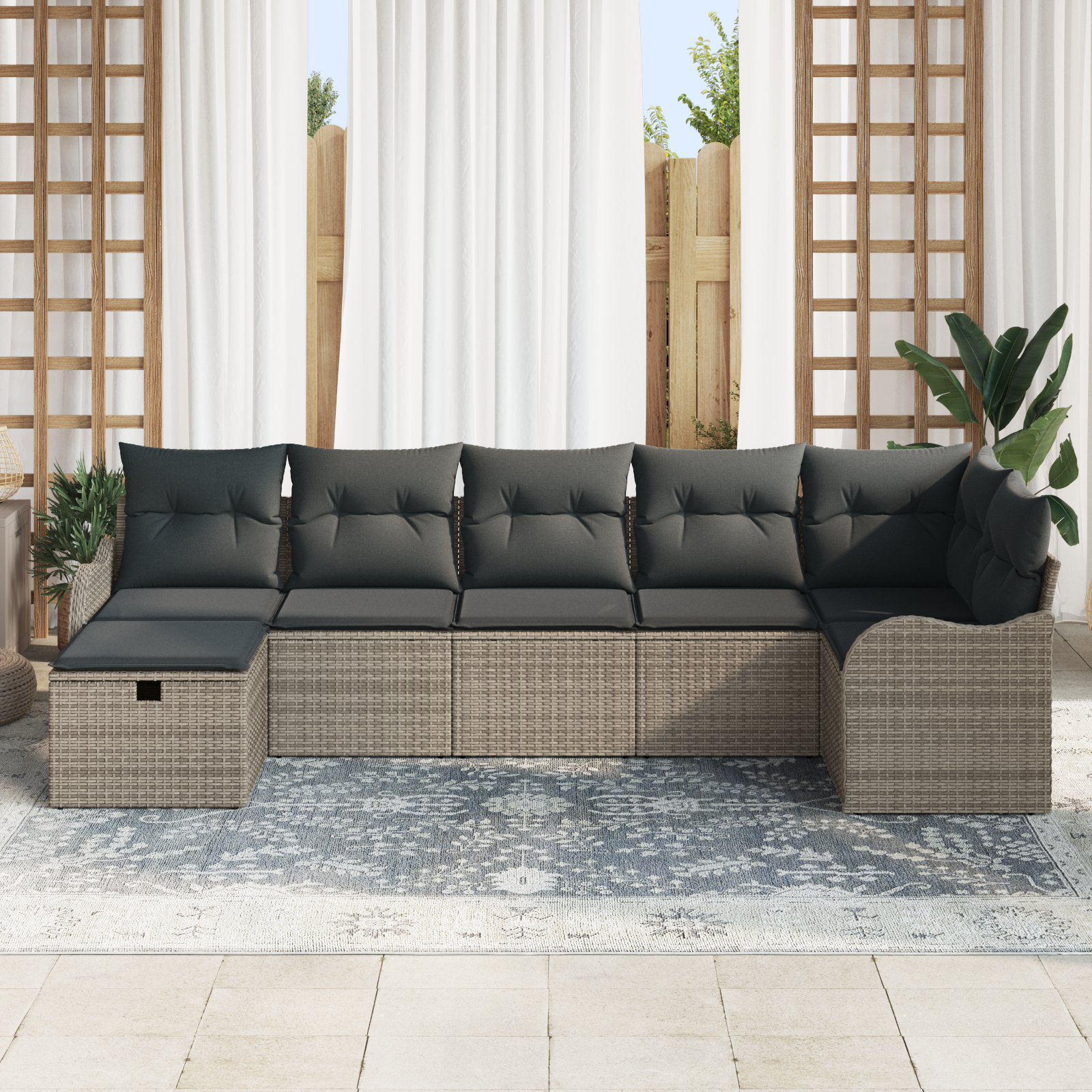 vidaXL 7-delige tuinsofa set met kussens in grijs poly rattan