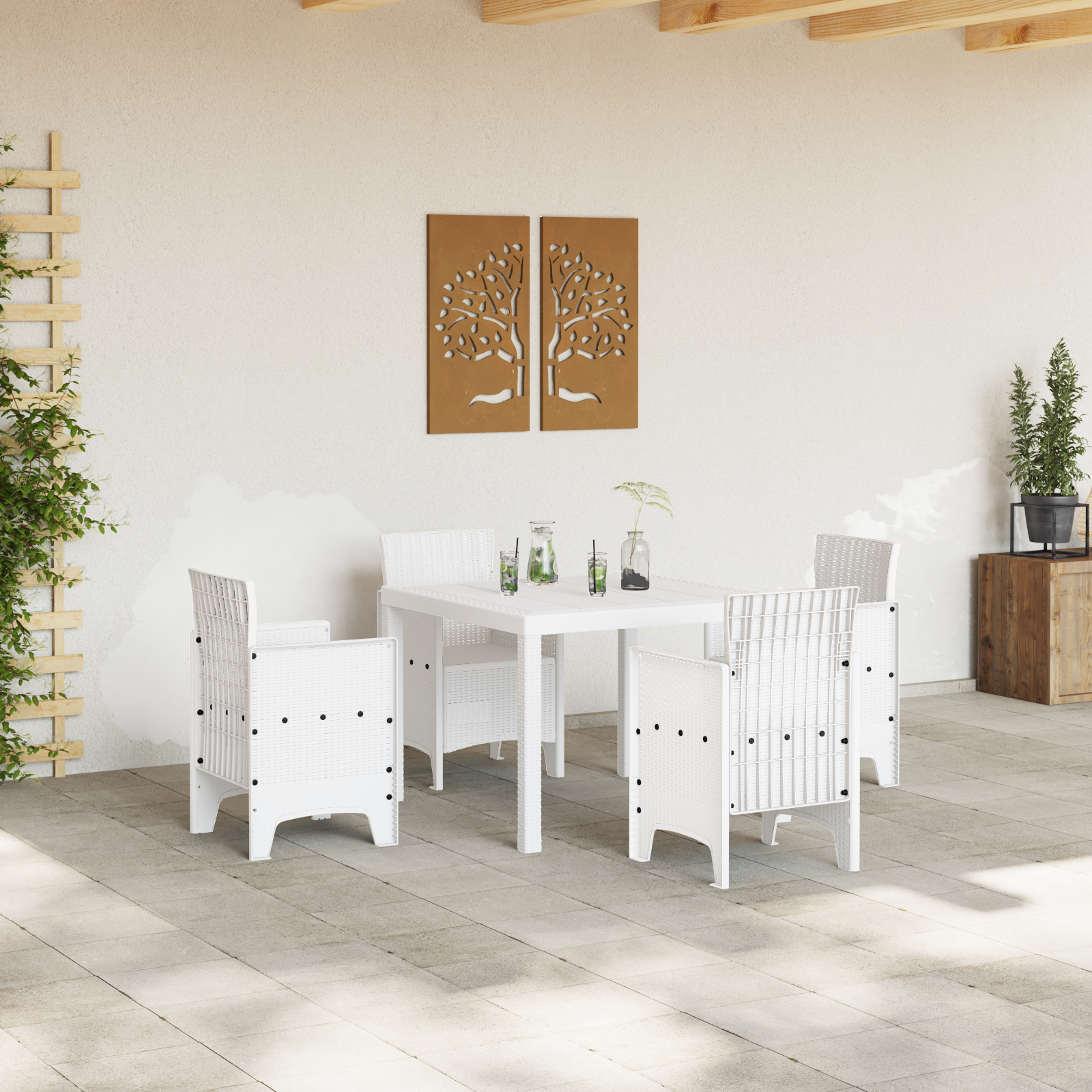 vidaXL Tuintafel 100x100x73 cm poly rattan wit