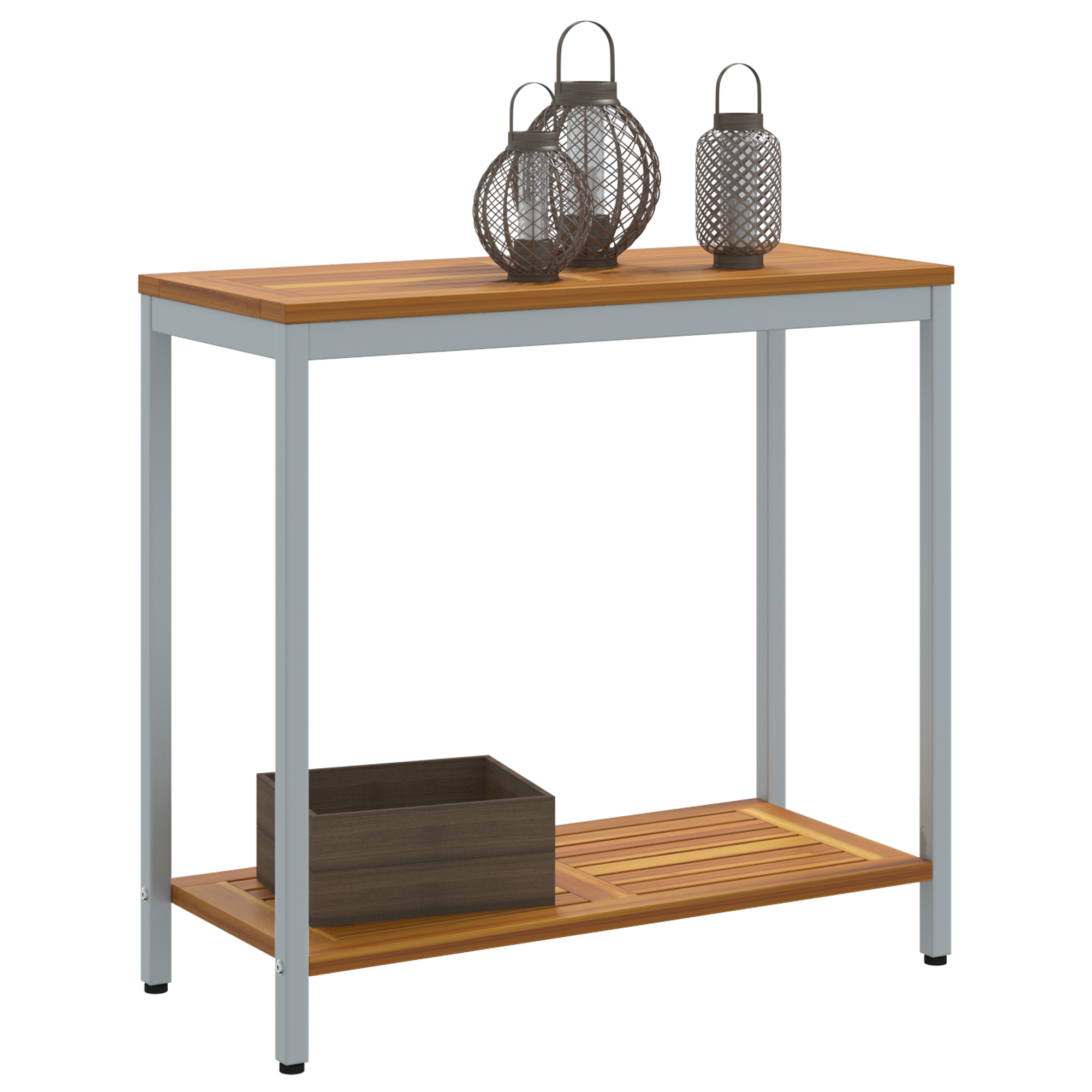 vidaXL Buitentafel Natuurlijk & Grijs 35x80x75 cm Massief Hout en Staal