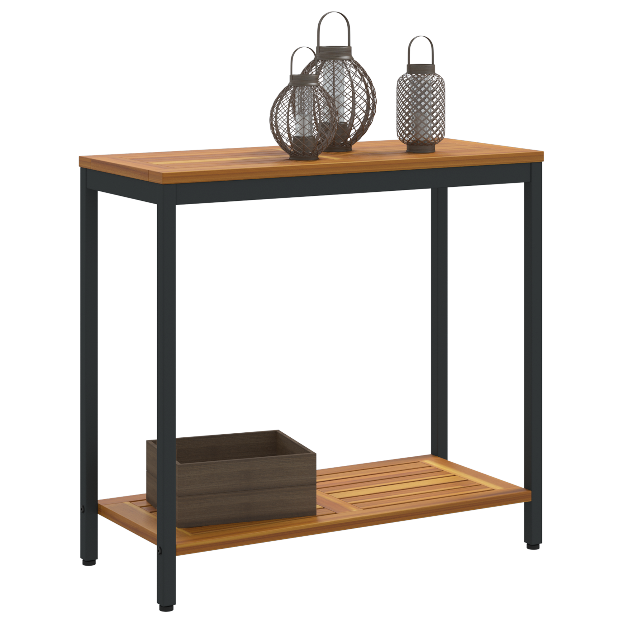 vidaXL Buitentafel Natuurlijk & Zwart 35x80x75 cm Massief hout en staal