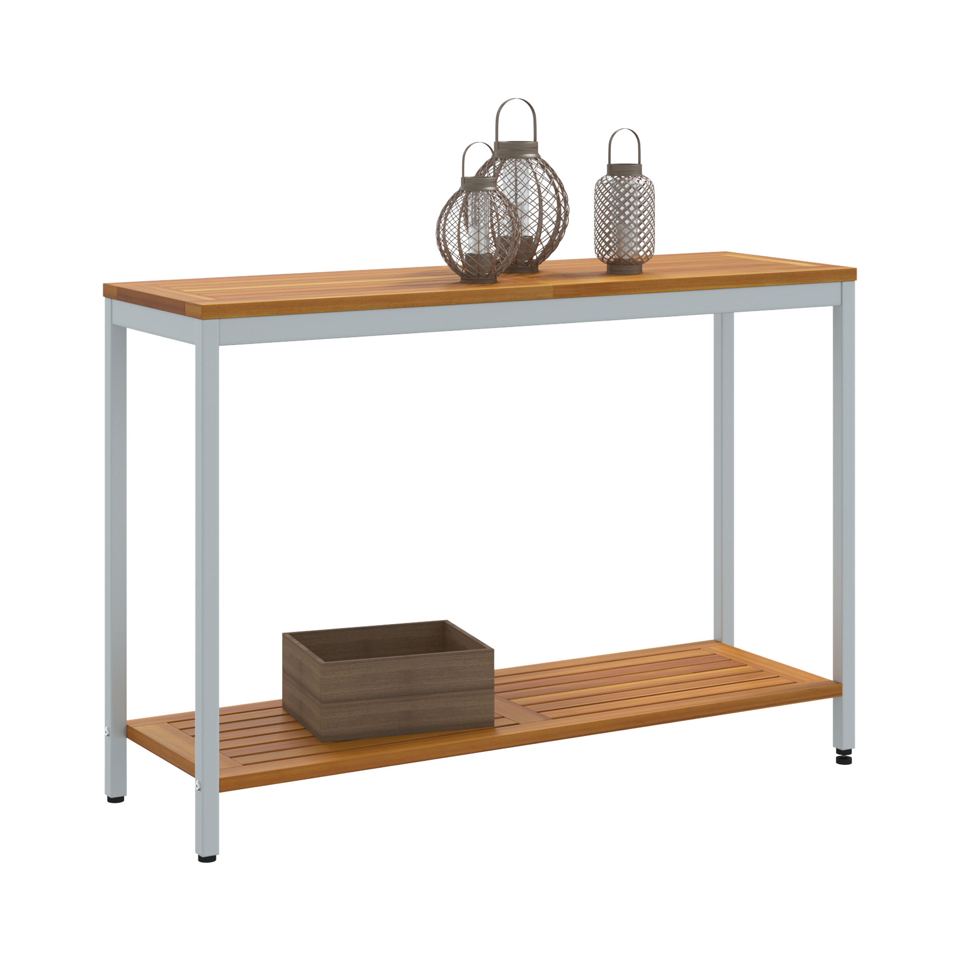 vidaXL Tuin Tafel Natuur & Grijs 35x110x75 cm Massief Hout en Staal